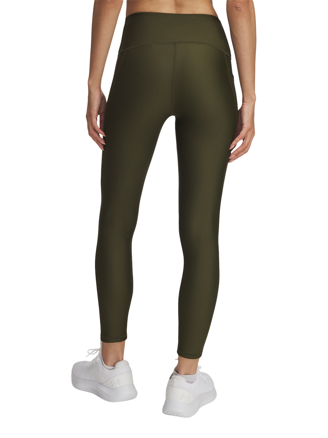 Product image 2 of 3, which shows Under Armour Tech Hi Ankle Leg HeatGear Leggings, Green / White, XS