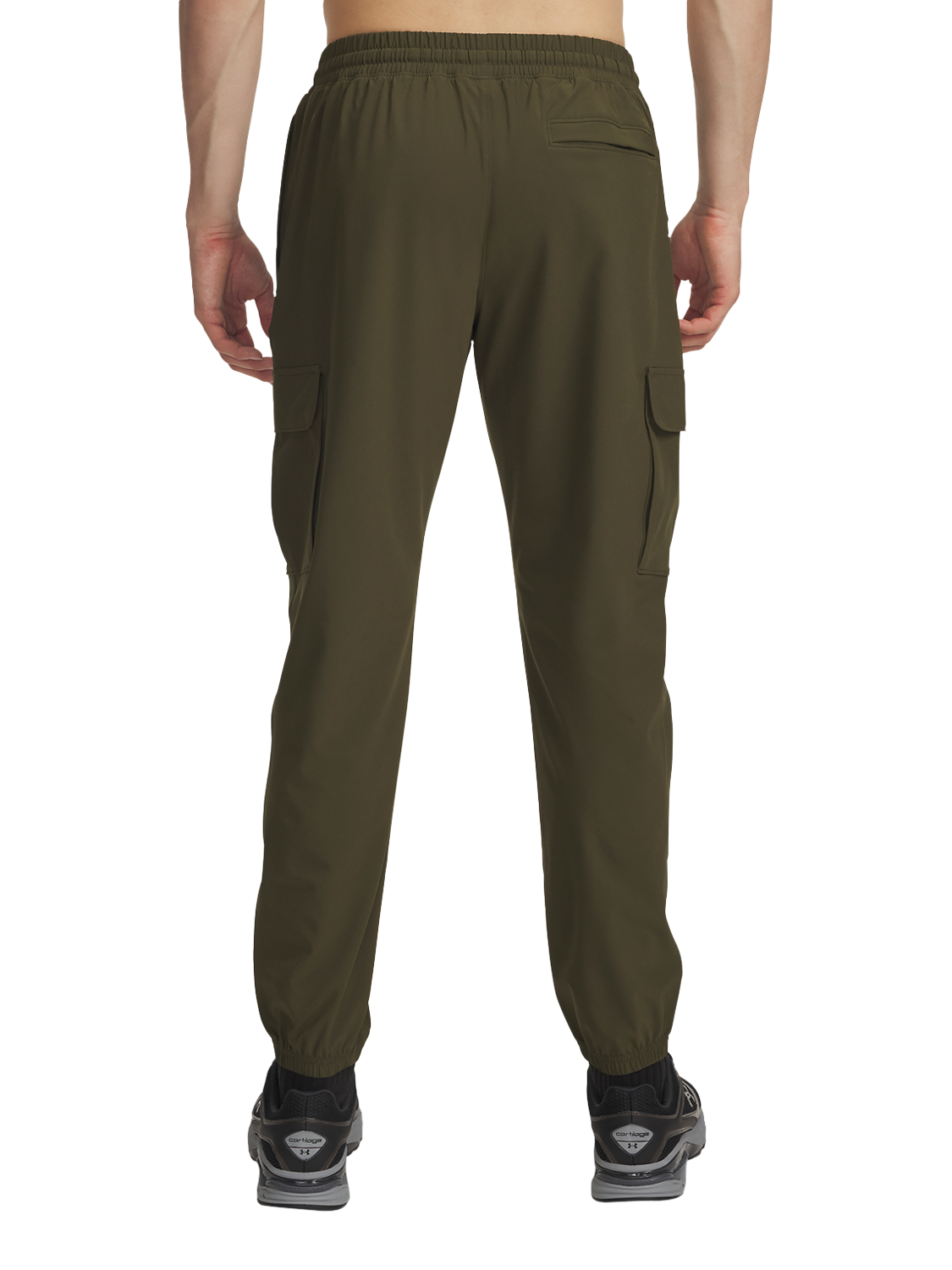 Product image 4 of 4, which shows Under Armour Vibe Woven Cargo Trousers, Green  / White, S