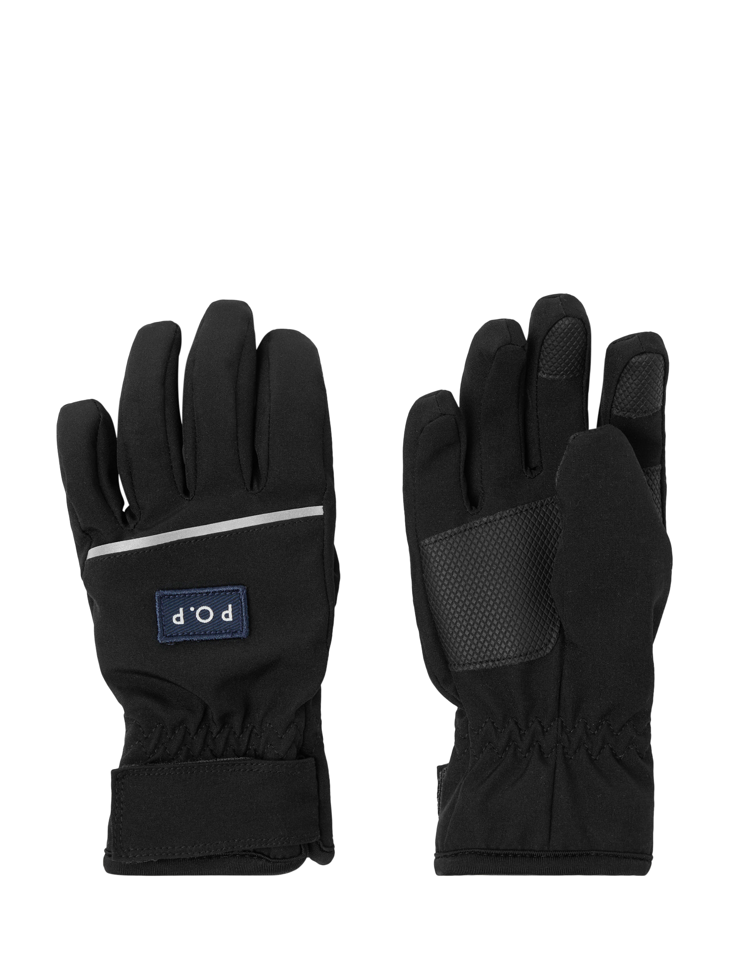 Product image 1 of 2, which shows Polarn O. Pyret Kids' Waterproof Soft Shell Gloves, Black, 2-4 years