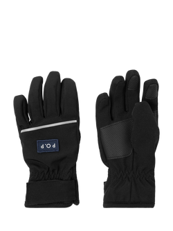 Polarn O. Pyret Kids' Waterproof Soft Shell Gloves, Black, Black