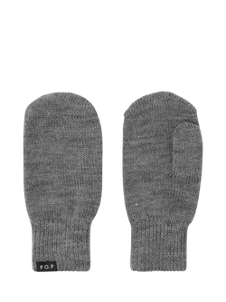 Polarn O. Pyret Kids' Double Knit Merino Wool Mittens, Grey, Grey
