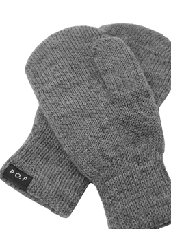 Polarn O. Pyret Kids' Double Knit Merino Wool Mittens, Grey - view 2, Grey
