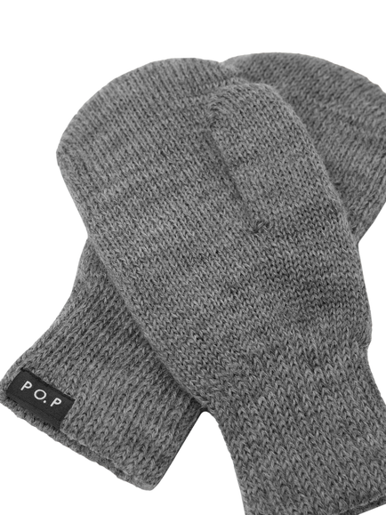 Polarn O. Pyret Kids' Double Knit Merino Wool Mittens, Grey - view 2, Grey