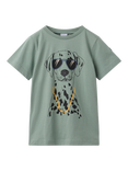 Polarn O. Pyret Kids' Cotton Dog Print T-Shirt, Green