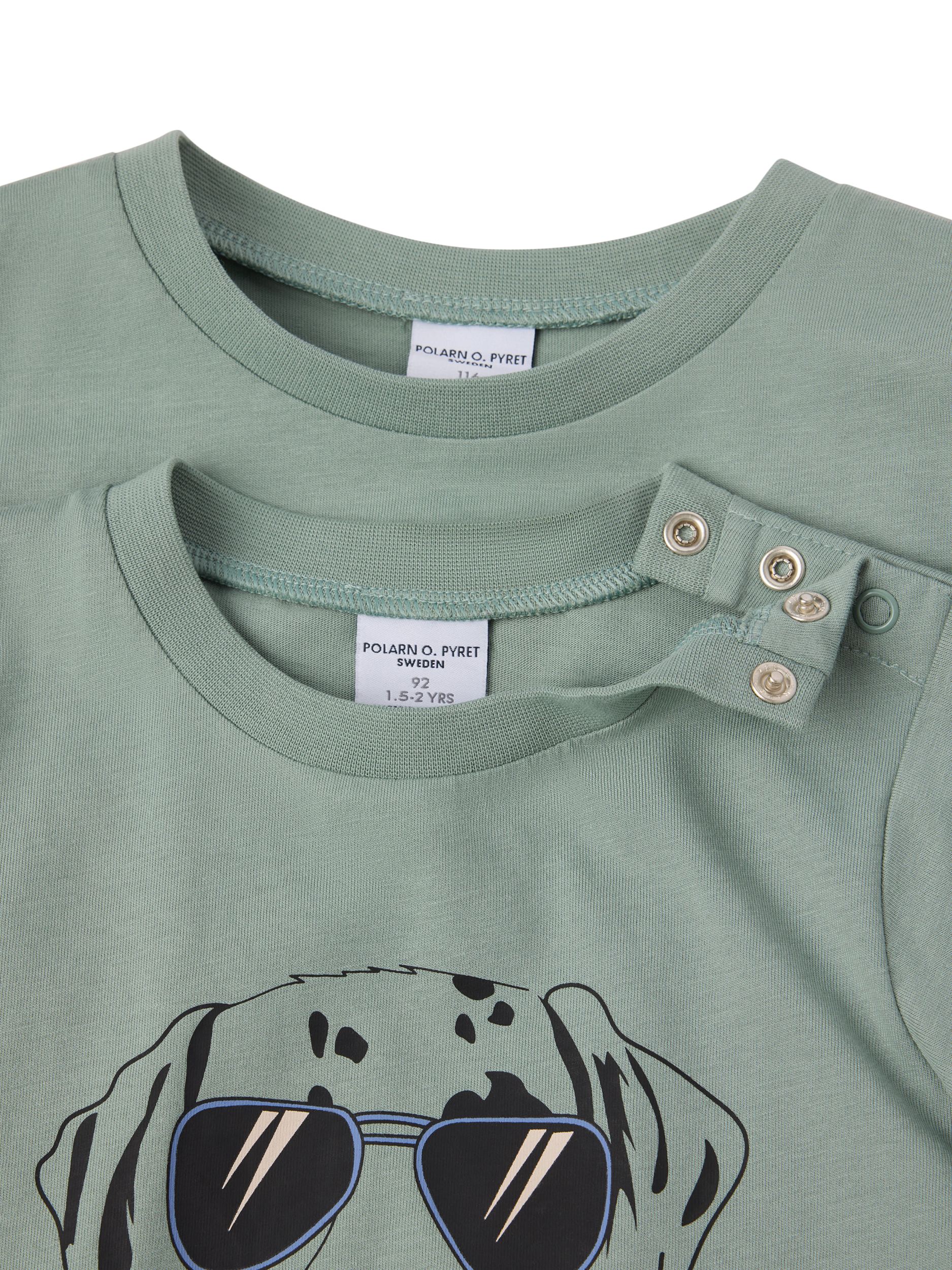 Product image 3 of 4, which shows Polarn O. Pyret Kids' Cotton Dog Print T-Shirt, Green, 3-4 years