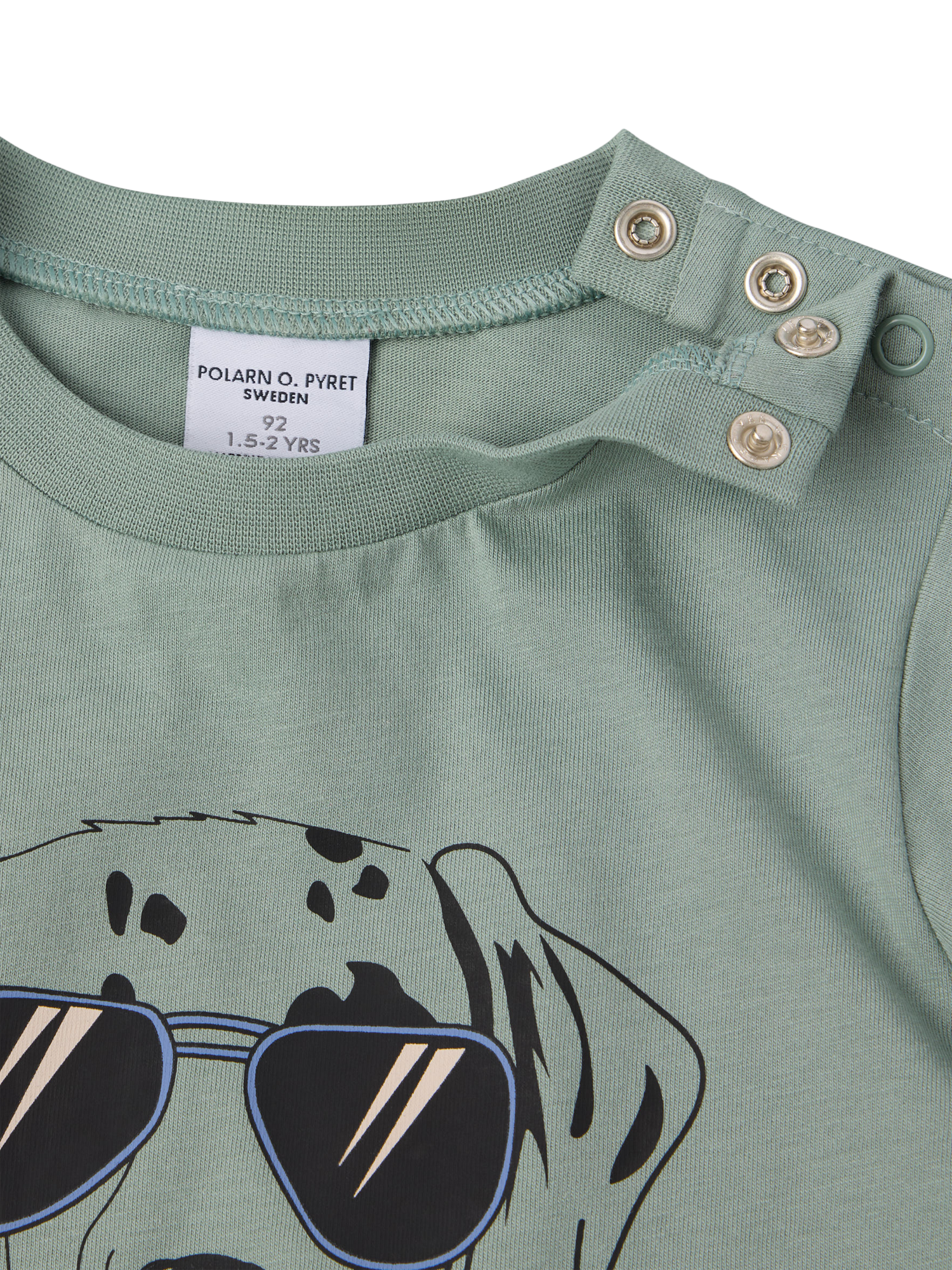 Product image 4 of 4, which shows Polarn O. Pyret Kids' Cotton Dog Print T-Shirt, Green, 3-4 years