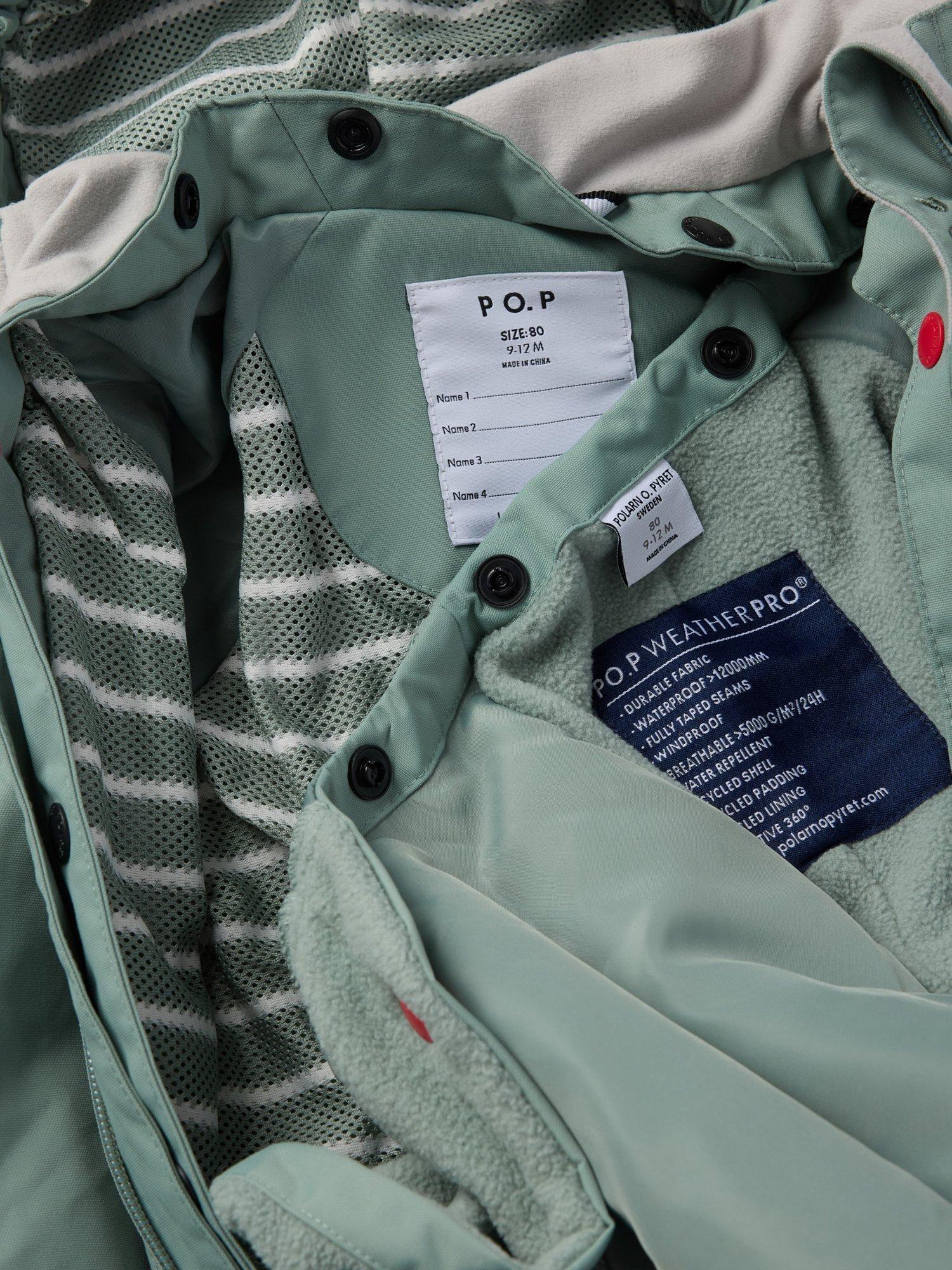 Product image 3 of 8, which shows Polarn O. Pyret Kids' Waterproof Puddlesuit, Green, 6-9 months