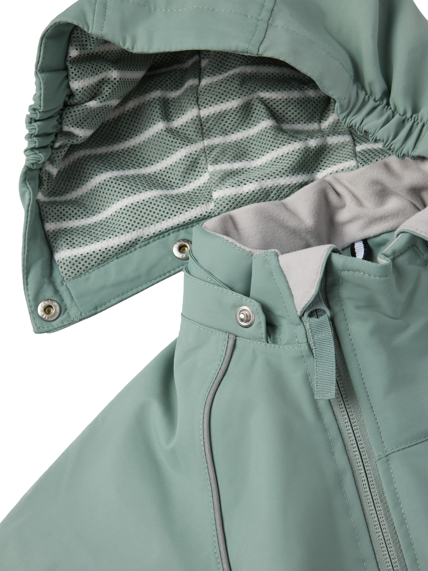 Product image 6 of 8, which shows Polarn O. Pyret Kids' Waterproof Puddlesuit, Green, 6-9 months