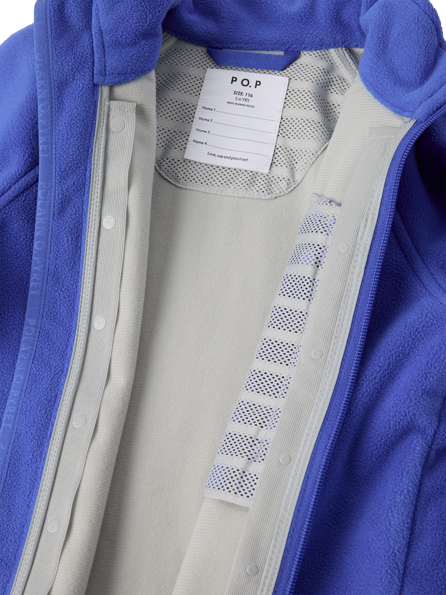 Product image 4 of 4, which shows Polarn O. Pyret Kids' Windproof Fleece Jacket, Blue, 4-5 years