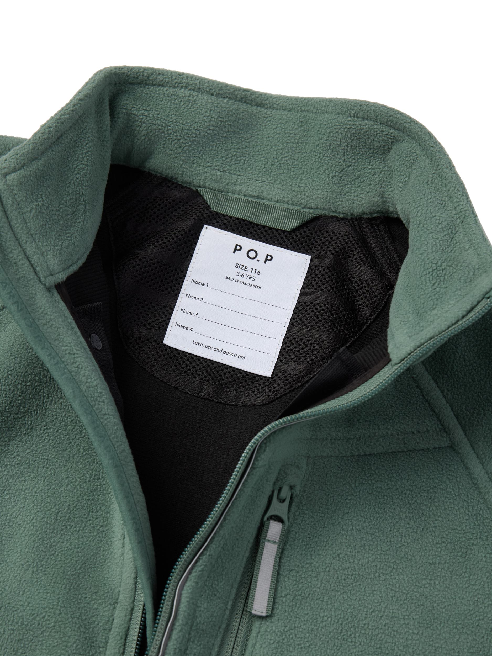 Product image 3 of 5, which shows Polarn O. Pyret Kids' Windproof Fleece Jacket, Green, 3-4 years