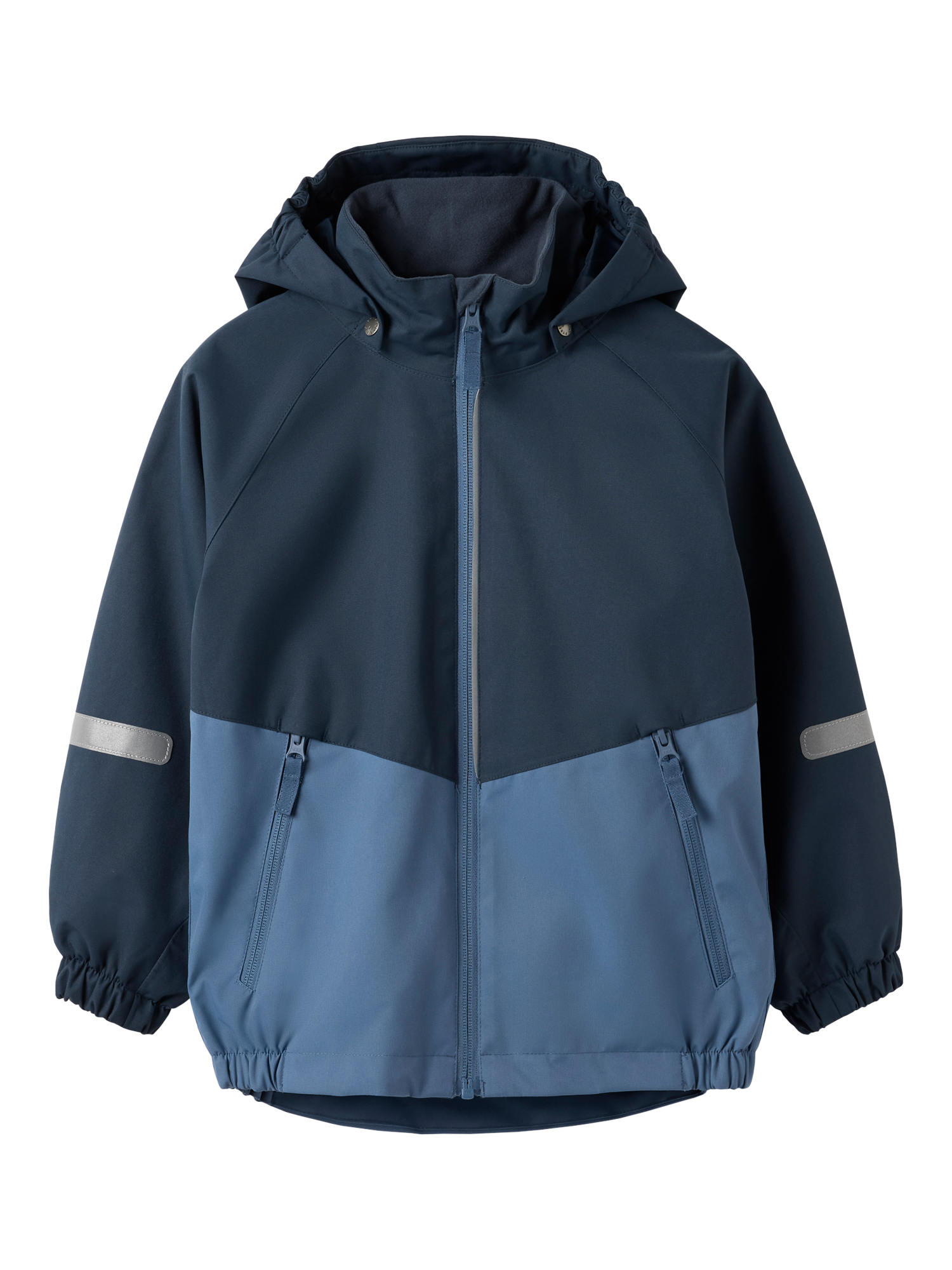 Product image 2 of 8, which shows Polarn O. Pyret Kids' Two-Tone Windproof Waterproof Shell Jacket, Blue, 3-4 years