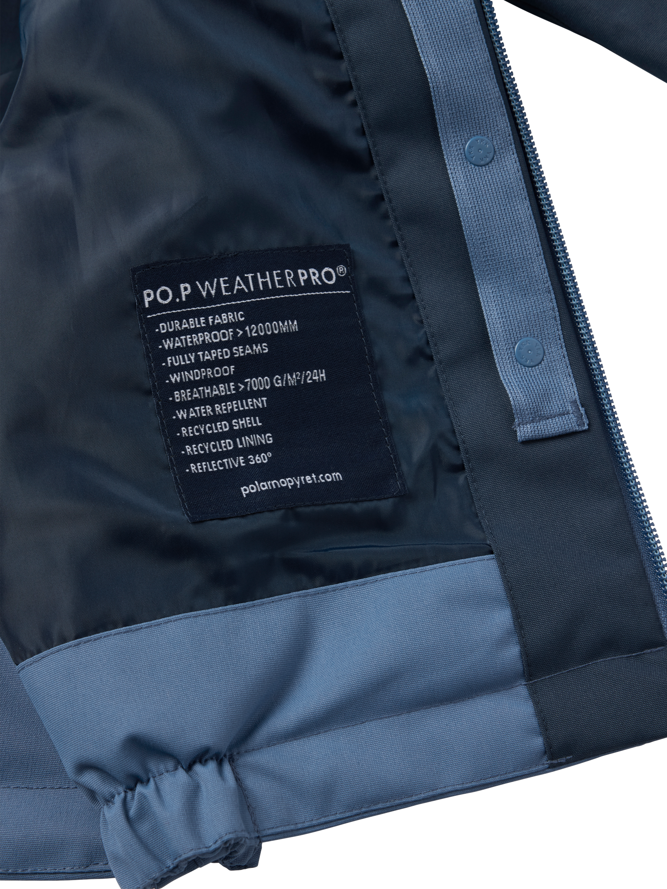 Product image 5 of 8, which shows Polarn O. Pyret Kids' Two-Tone Windproof Waterproof Shell Jacket, Blue, 3-4 years