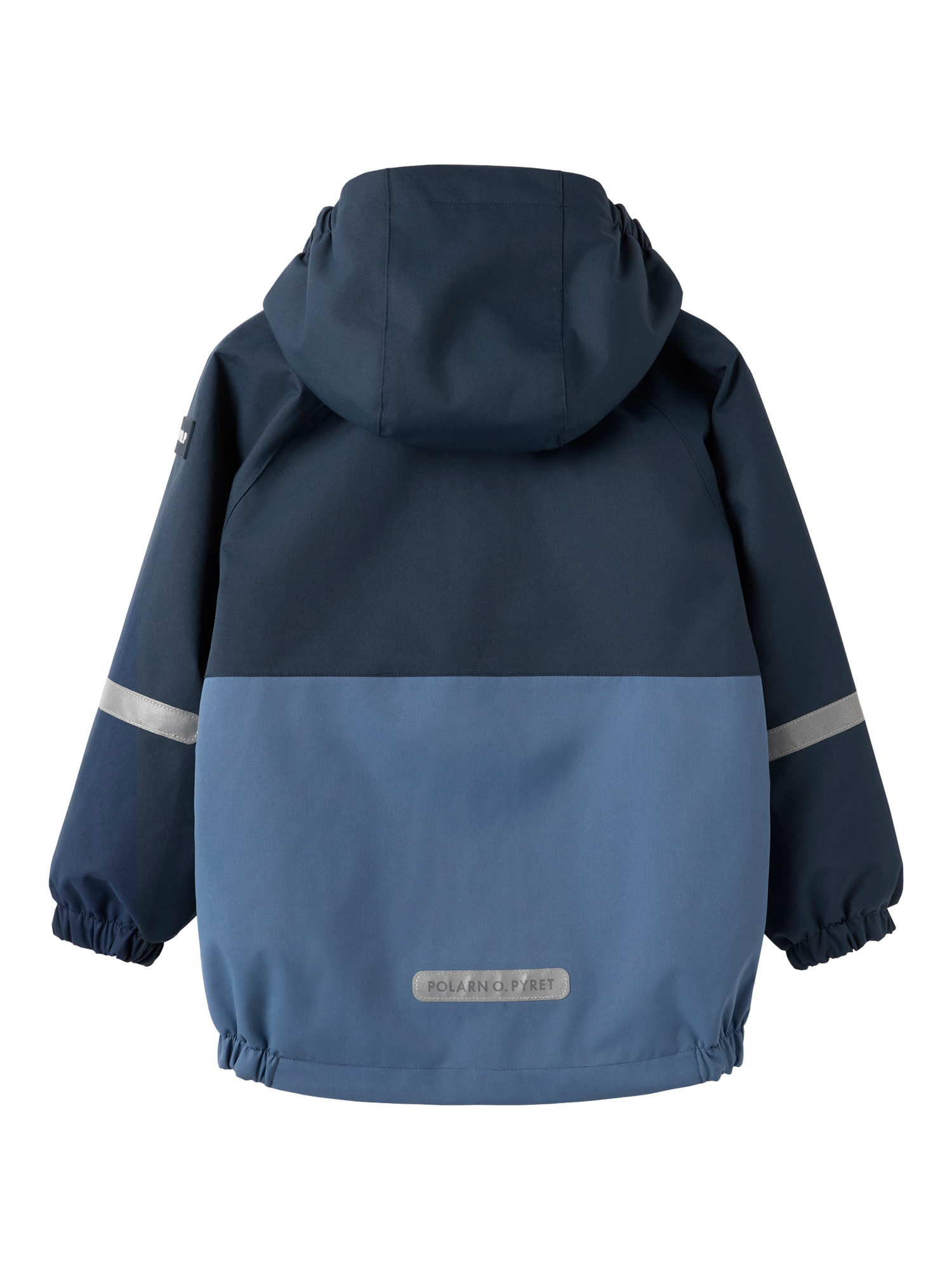 Product image 7 of 8, which shows Polarn O. Pyret Kids' Two-Tone Windproof Waterproof Shell Jacket, Blue, 3-4 years