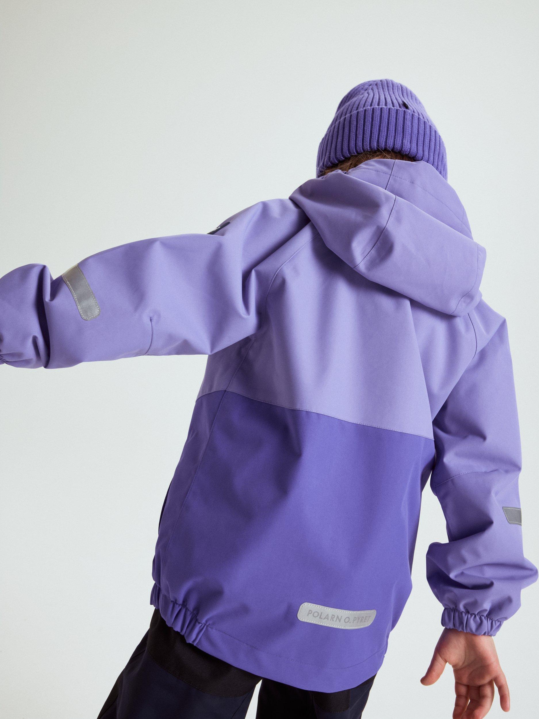 Product image 11 of 11, which shows Polarn O. Pyret Kids' Two-Tone Windproof Waterproof Shell Jacket, Purple, 3-4 years