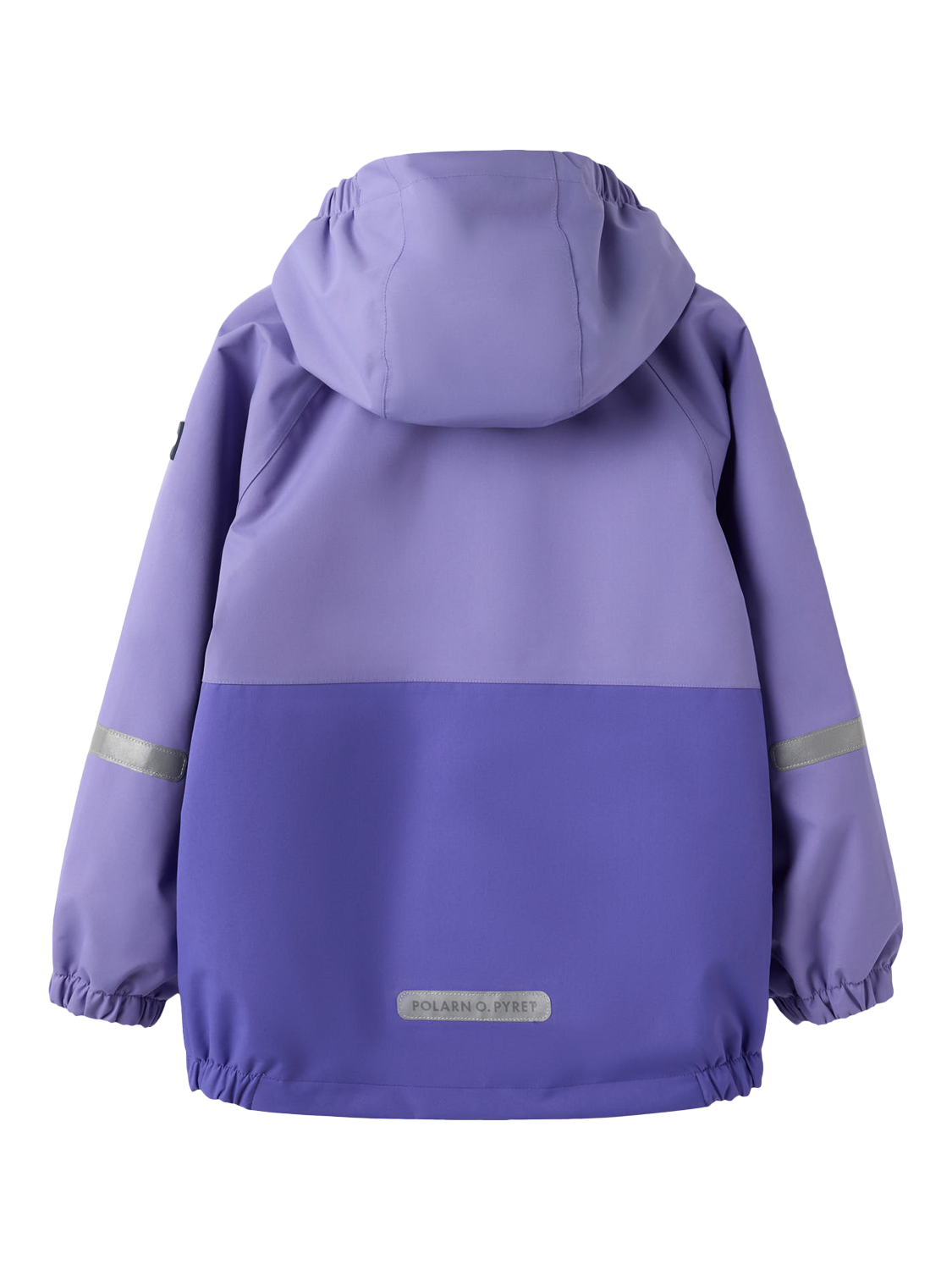 Product image 9 of 11, which shows Polarn O. Pyret Kids' Two-Tone Windproof Waterproof Shell Jacket, Purple, 3-4 years