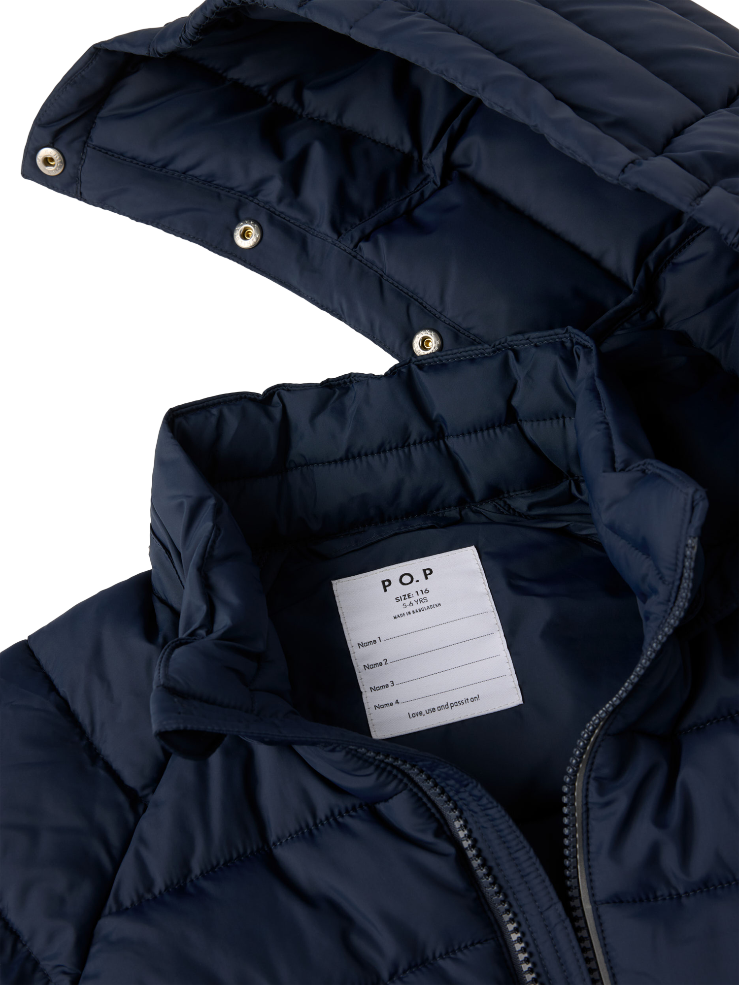 Product image 4 of 7, which shows Polarn O. Pyret Kids' Windproof Water-Repellent Quilted Jacket, Blue, 3-4 years