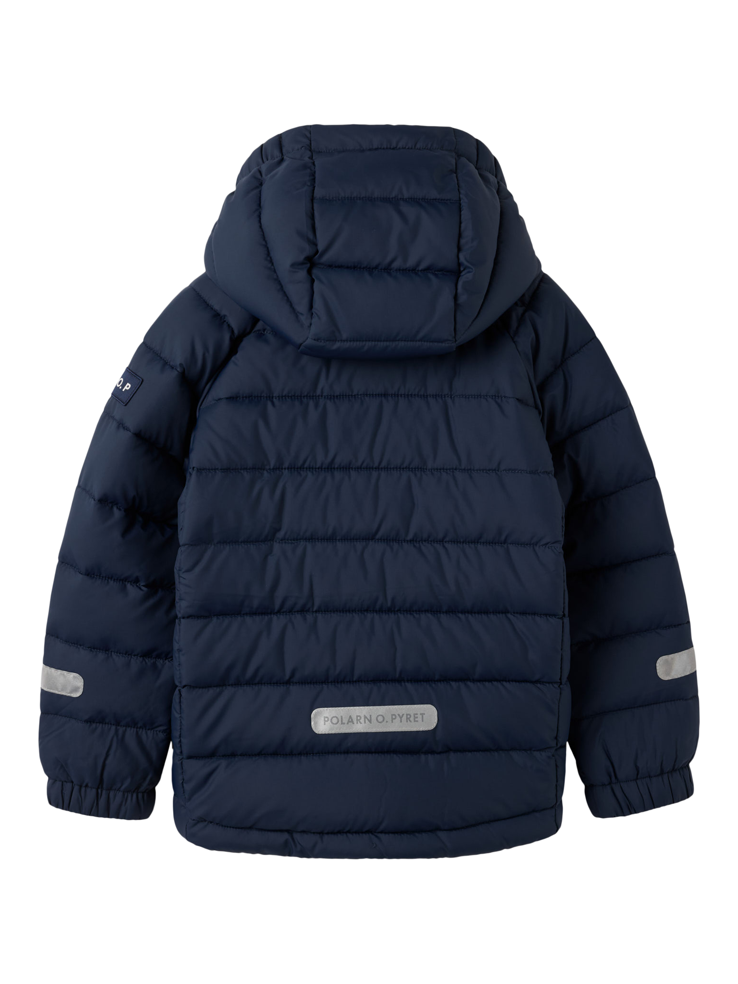 Product image 6 of 7, which shows Polarn O. Pyret Kids' Windproof Water-Repellent Quilted Jacket, Blue, 3-4 years