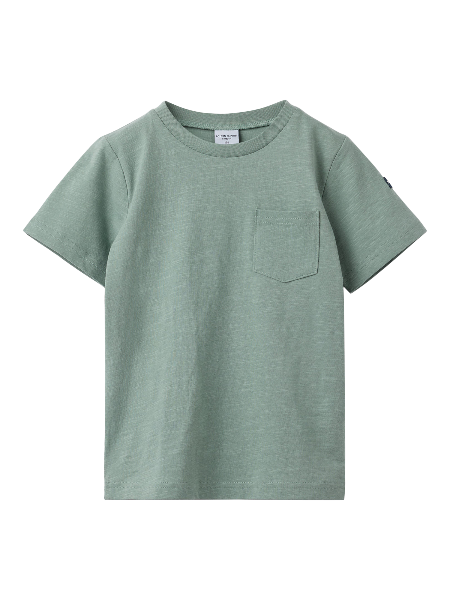 Product image 2 of 4, which shows Polarn O. Pyret Kids' Cotton Pocket T-Shirt, Green, 3-4 years