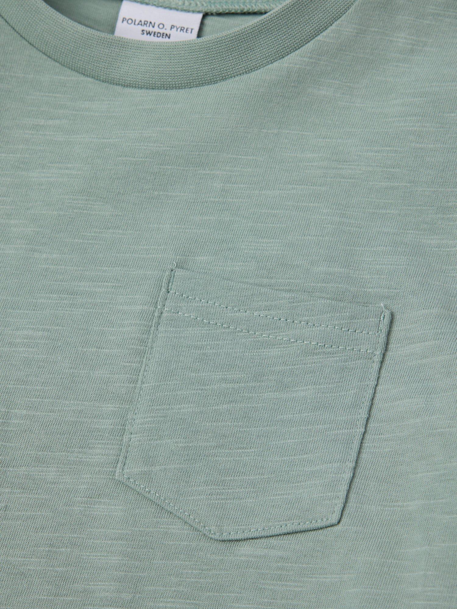 Product image 3 of 4, which shows Polarn O. Pyret Kids' Cotton Pocket T-Shirt, Green, 3-4 years