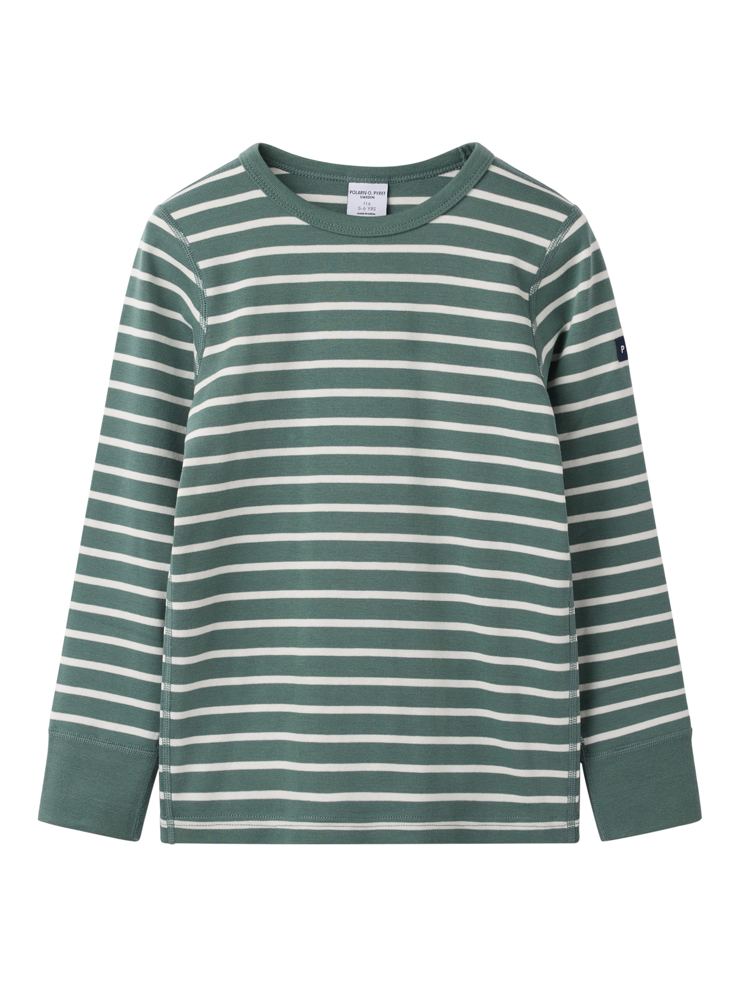 Product image 1 of 4, which shows Polarn O. Pyret Cotton Regular Fit Long Sleeve T-Shirt, Green, 3-4 years