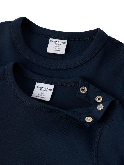 Polarn O. Pyret Baby Cotton Regular Fit Long Sleeve T-Shirt, Blue - view 2, Blue