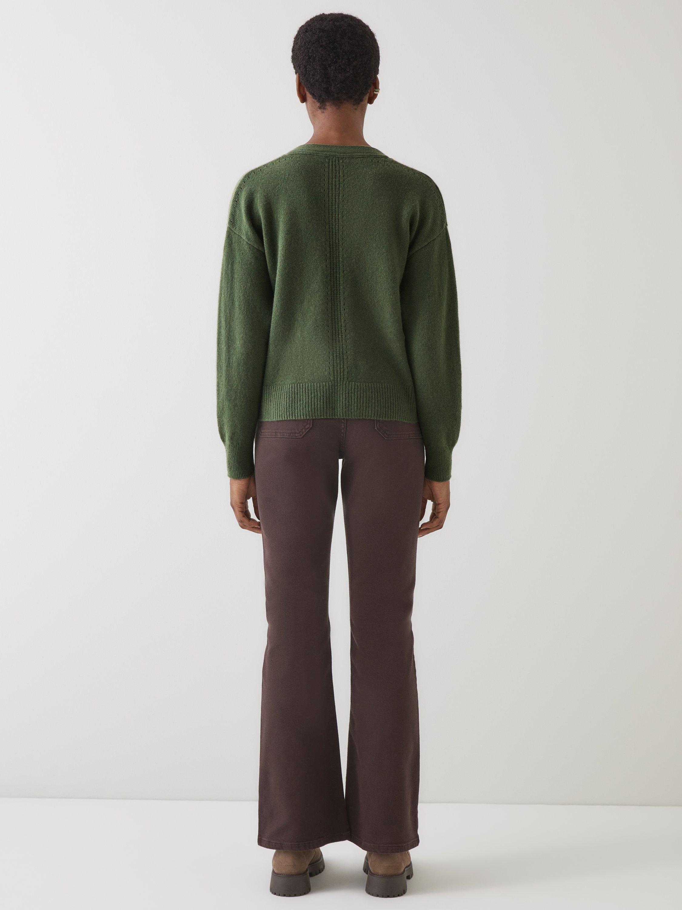Product image 3 of 4, which shows L.K.Bennett Pami Snaffle Pocket Pure Wool Cardigan, Dark Khaki, XS