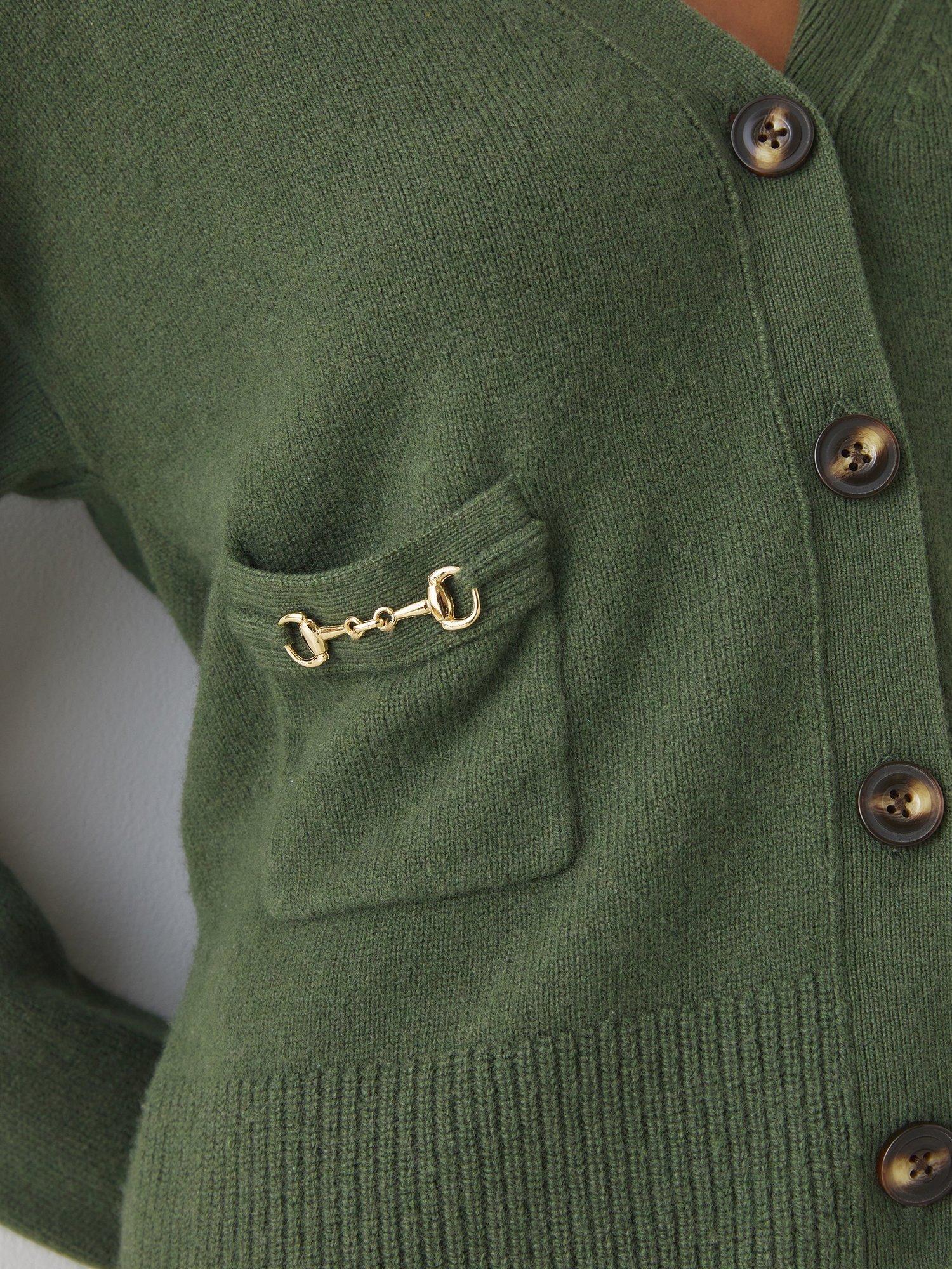Product image 4 of 4, which shows L.K.Bennett Pami Snaffle Pocket Pure Wool Cardigan, Dark Khaki, XS