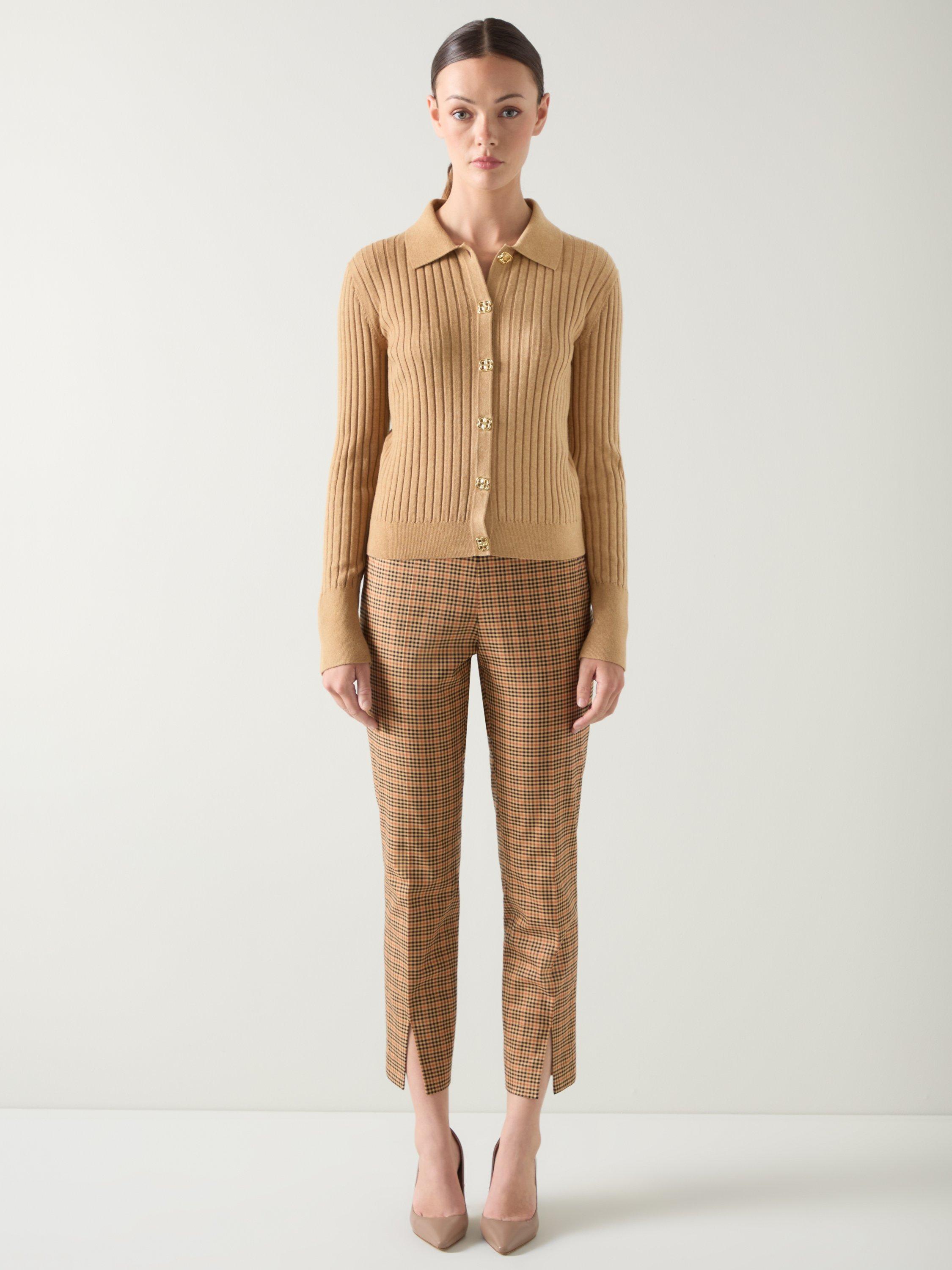 Product image 1 of 5, which shows L.K.Bennett Willow Ribbed Cardigan, Dark Almond, S