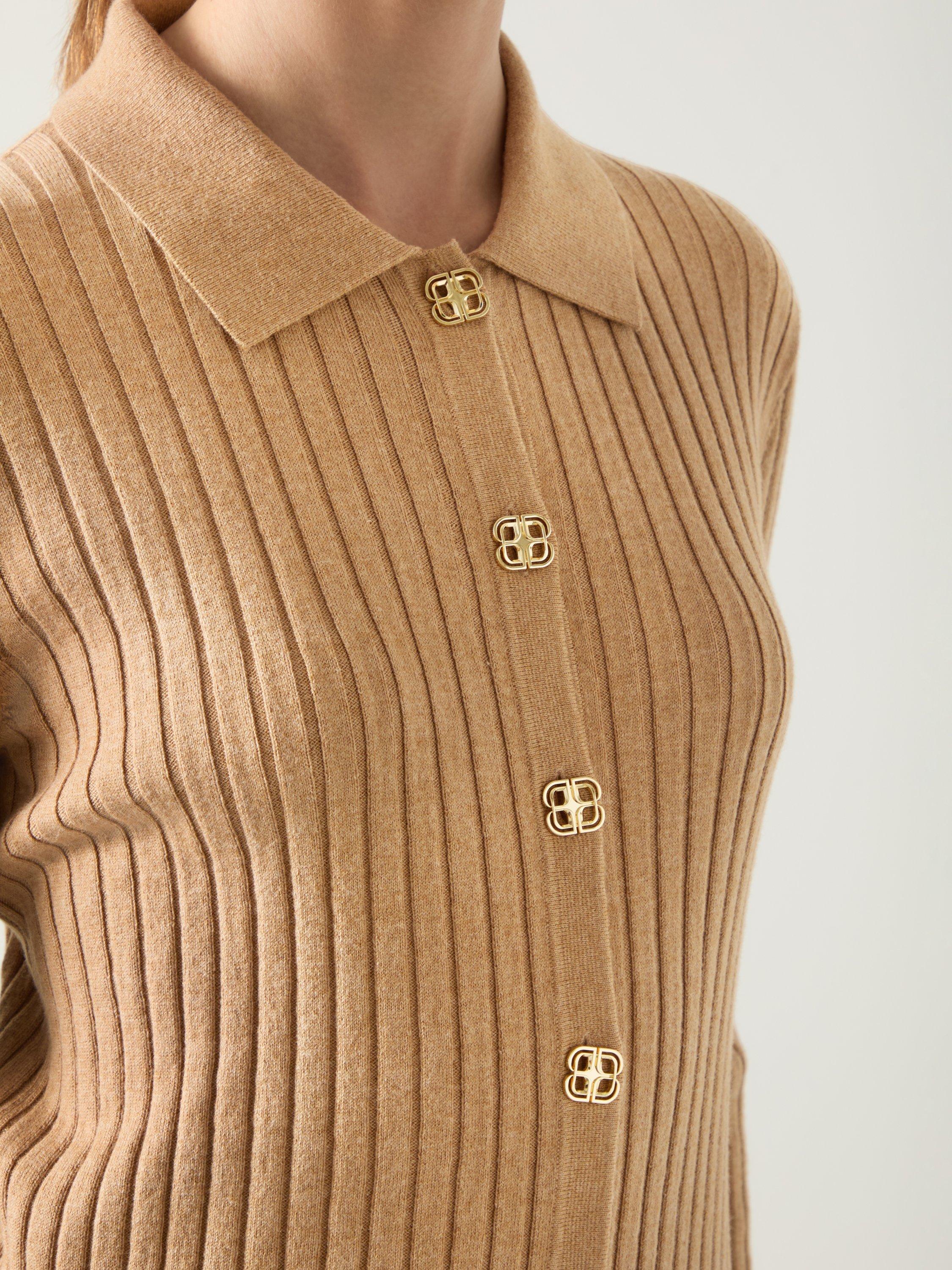 Product image 3 of 5, which shows L.K.Bennett Willow Ribbed Cardigan, Dark Almond, S