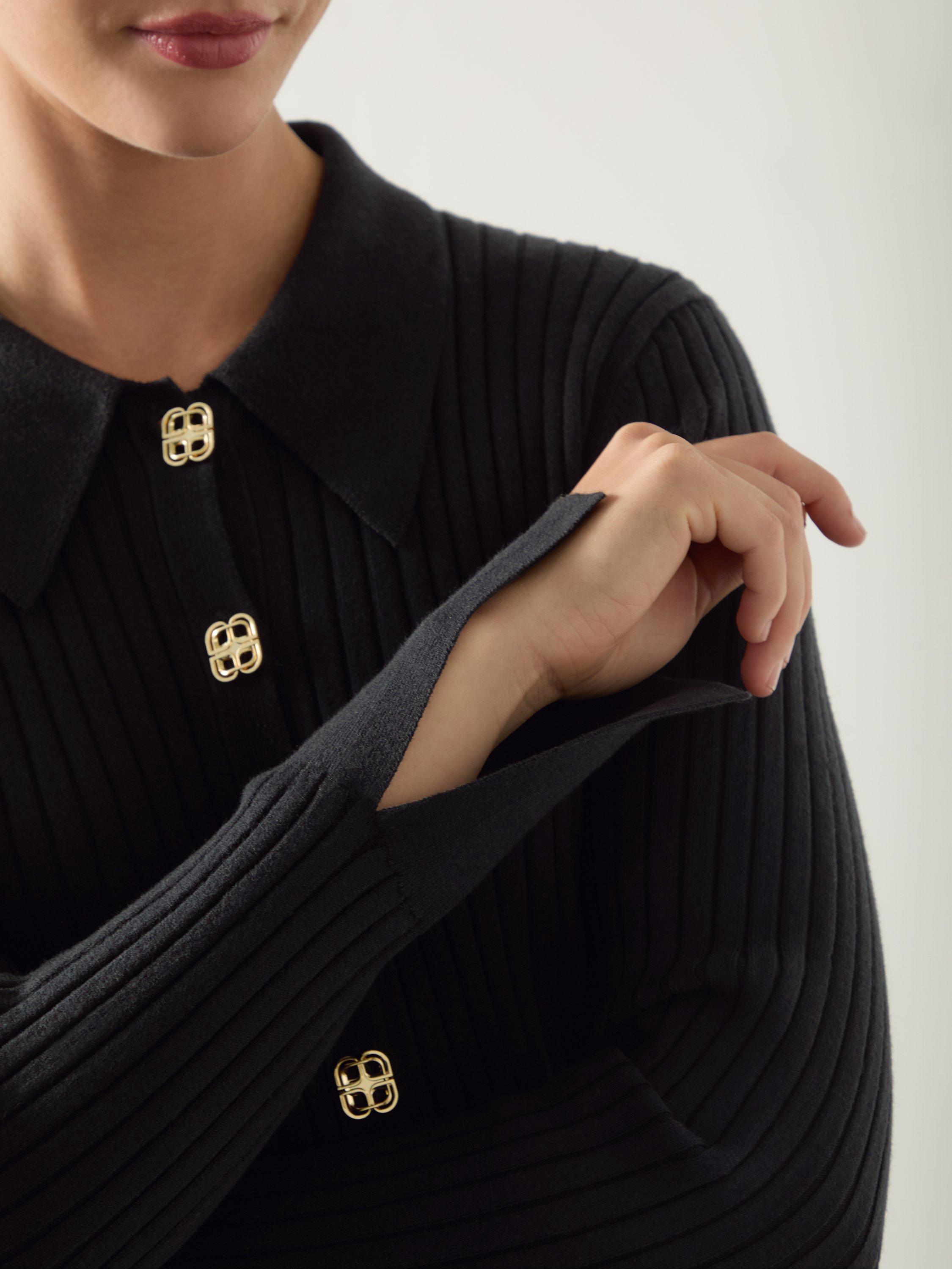 Product image 3 of 5, which shows L.K.Bennett Willow Ribbed Cardigan, Black, XS