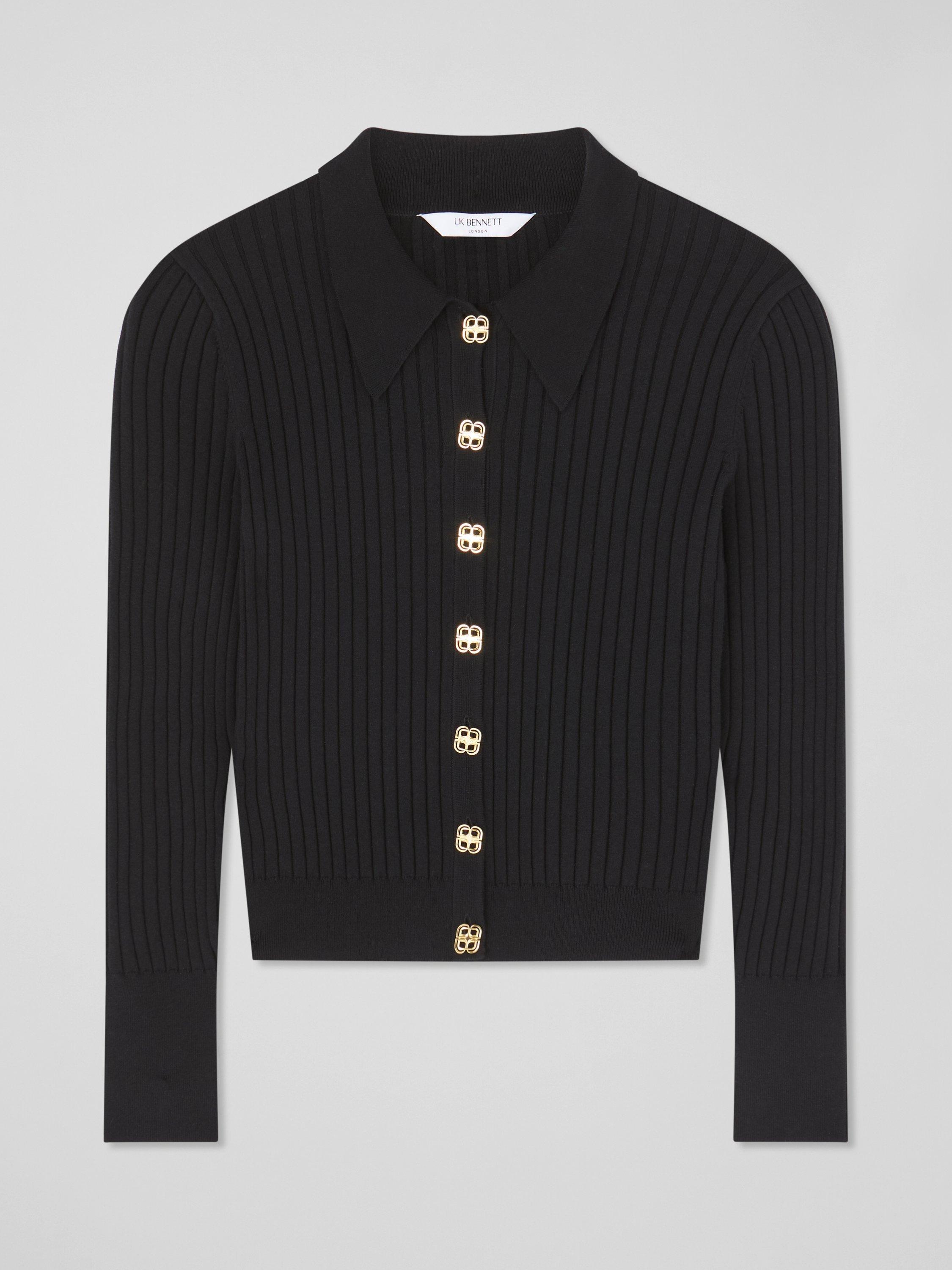 Product image 5 of 5, which shows L.K.Bennett Willow Ribbed Cardigan, Black, XS