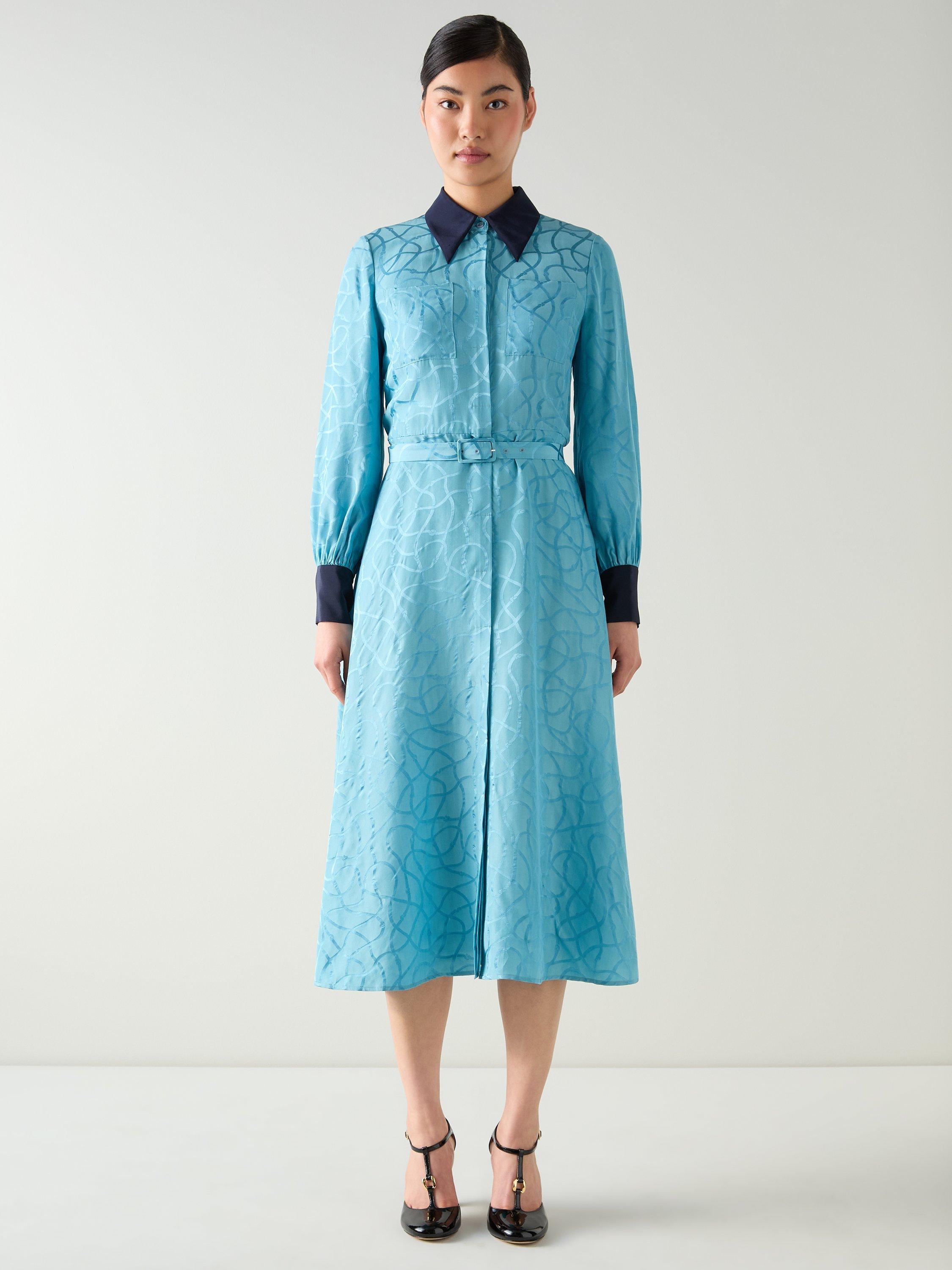 Product image 1 of 4, which shows L.K.Bennett Henri Rope Jacquard Shirt Dress, Multi/Blue, 6