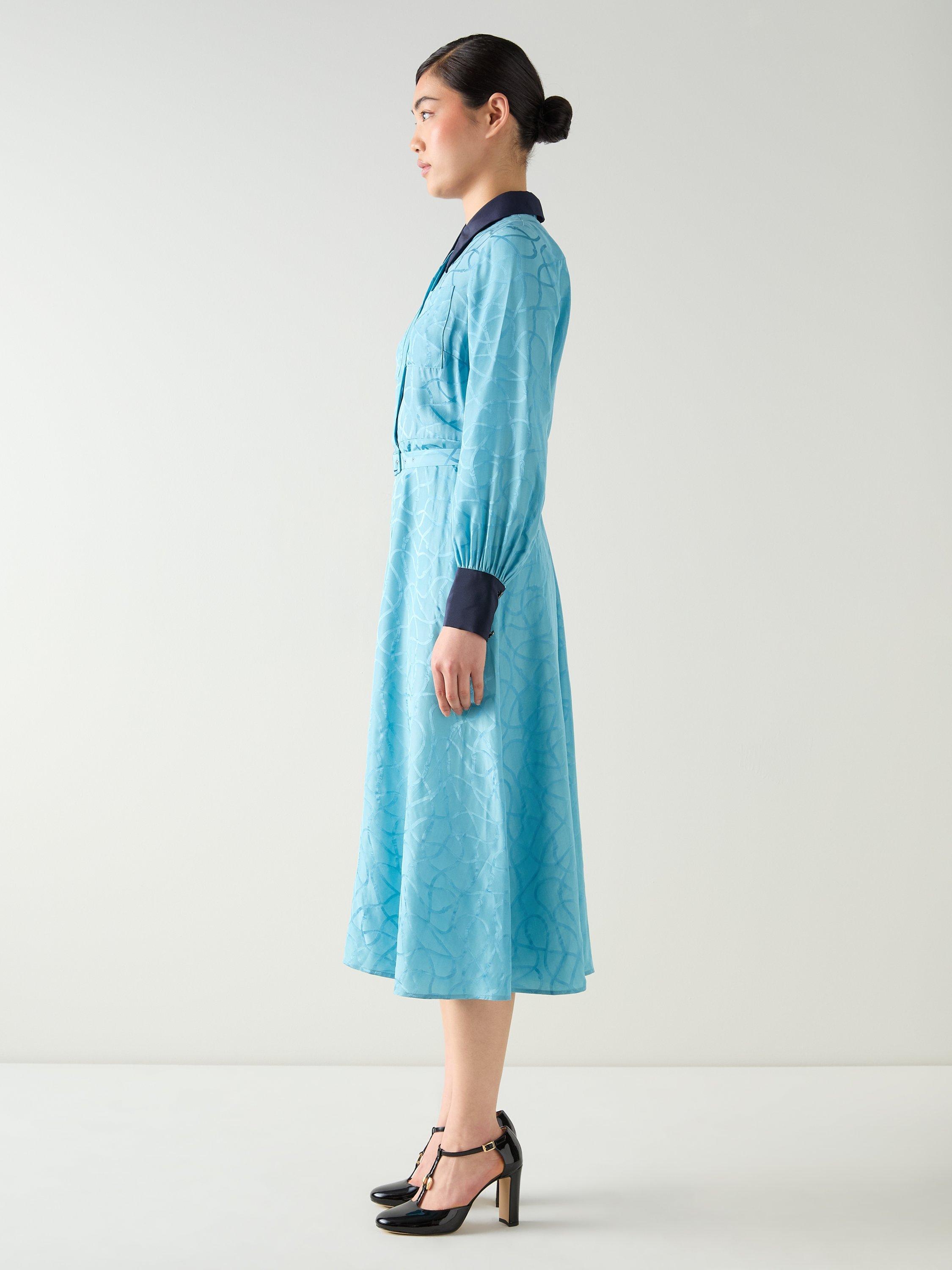 Product image 2 of 4, which shows L.K.Bennett Henri Rope Jacquard Shirt Dress, Multi/Blue, 6