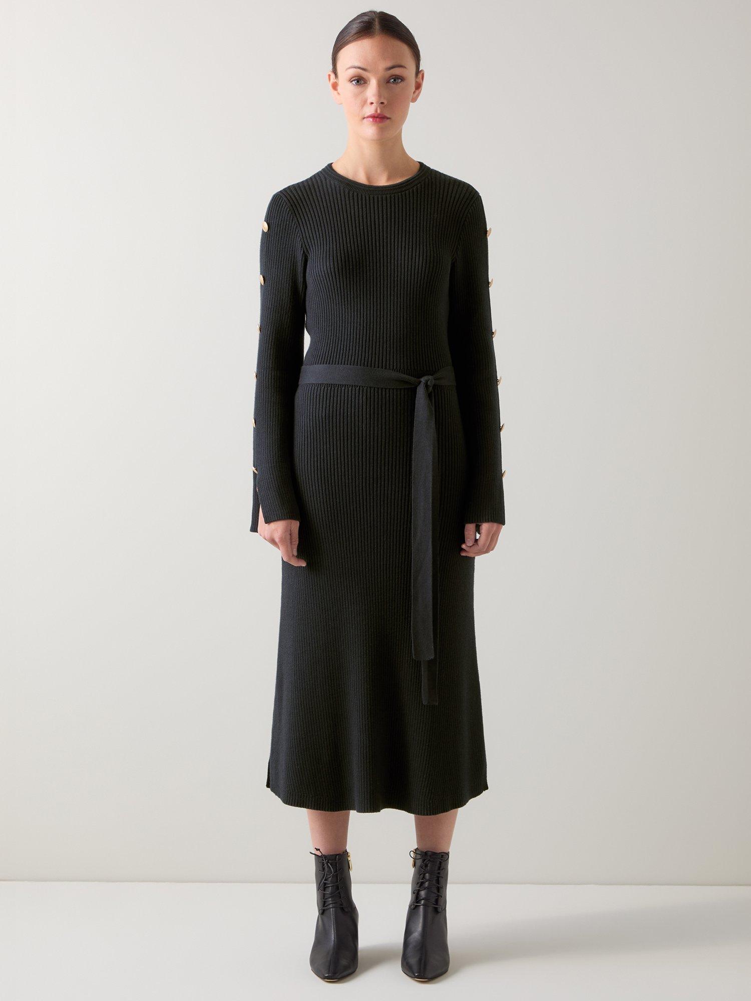 Product image 1 of 4, which shows L.K.Bennett Mirren Button Shoulder Dress, Black, XS