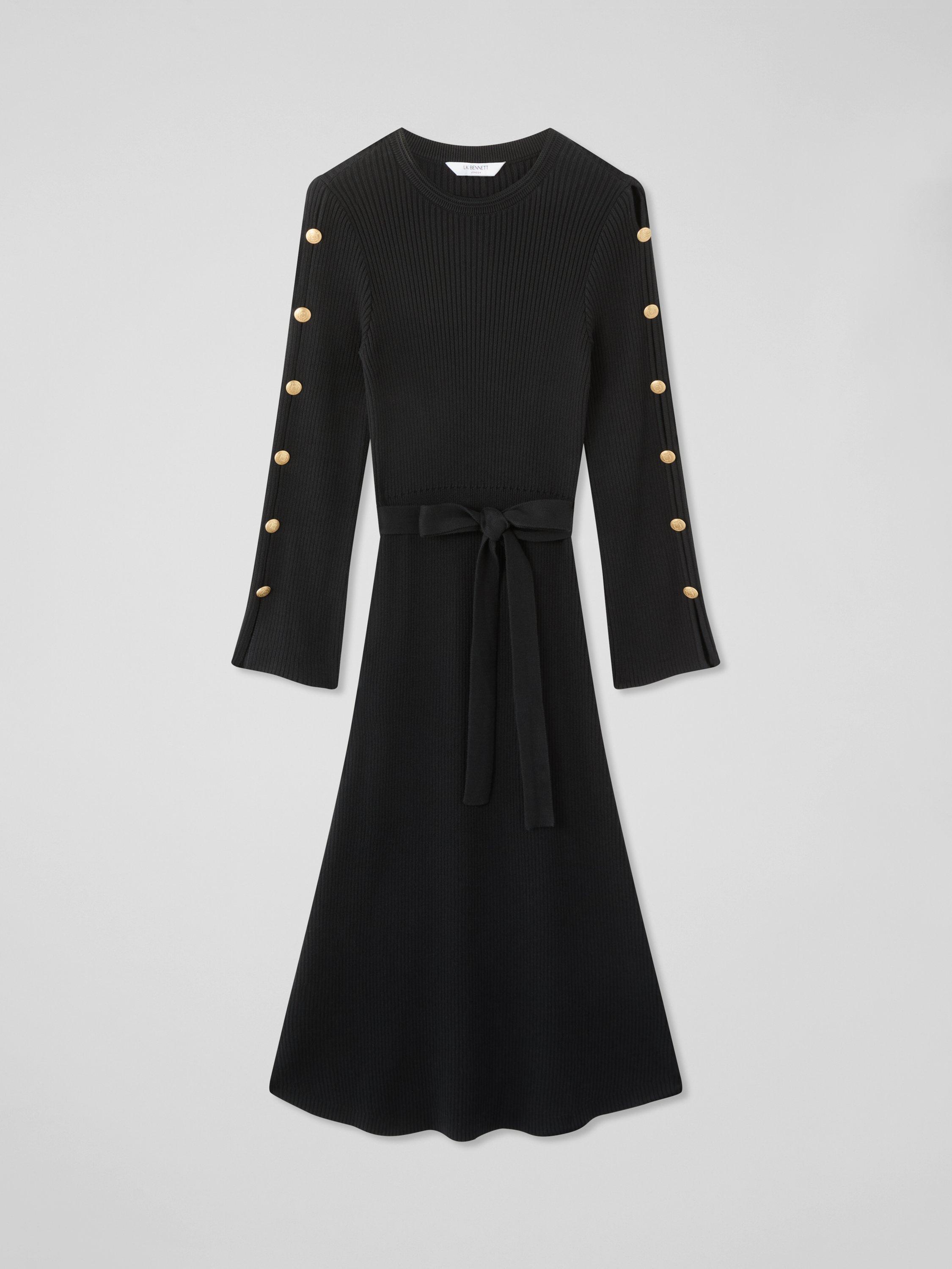 Product image 4 of 4, which shows L.K.Bennett Mirren Button Shoulder Dress, Black, XS