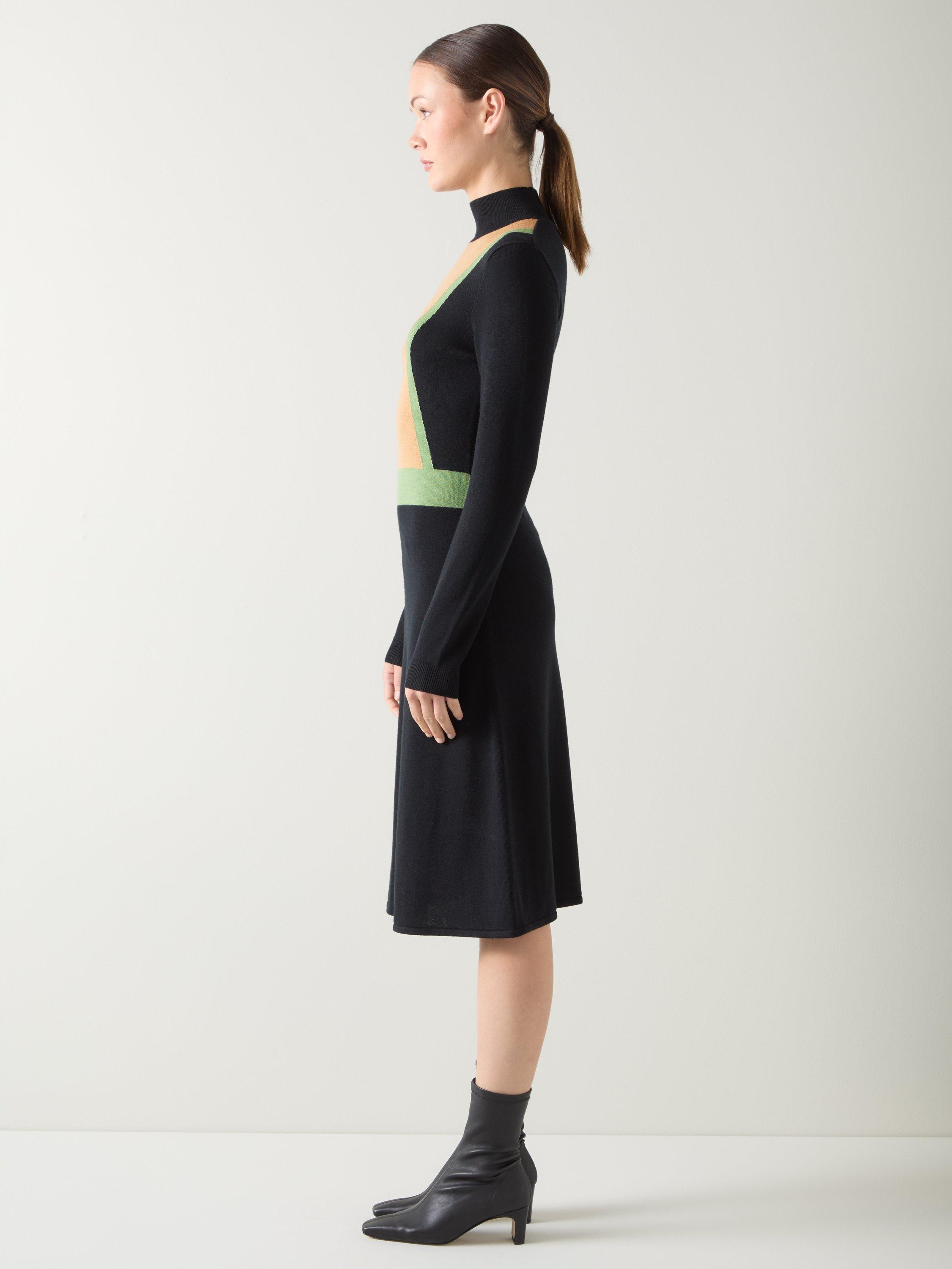 Product image 2 of 5, which shows L.K.Bennett Natalia Colour Block Wool Blend Dress, Multi/Black, XS