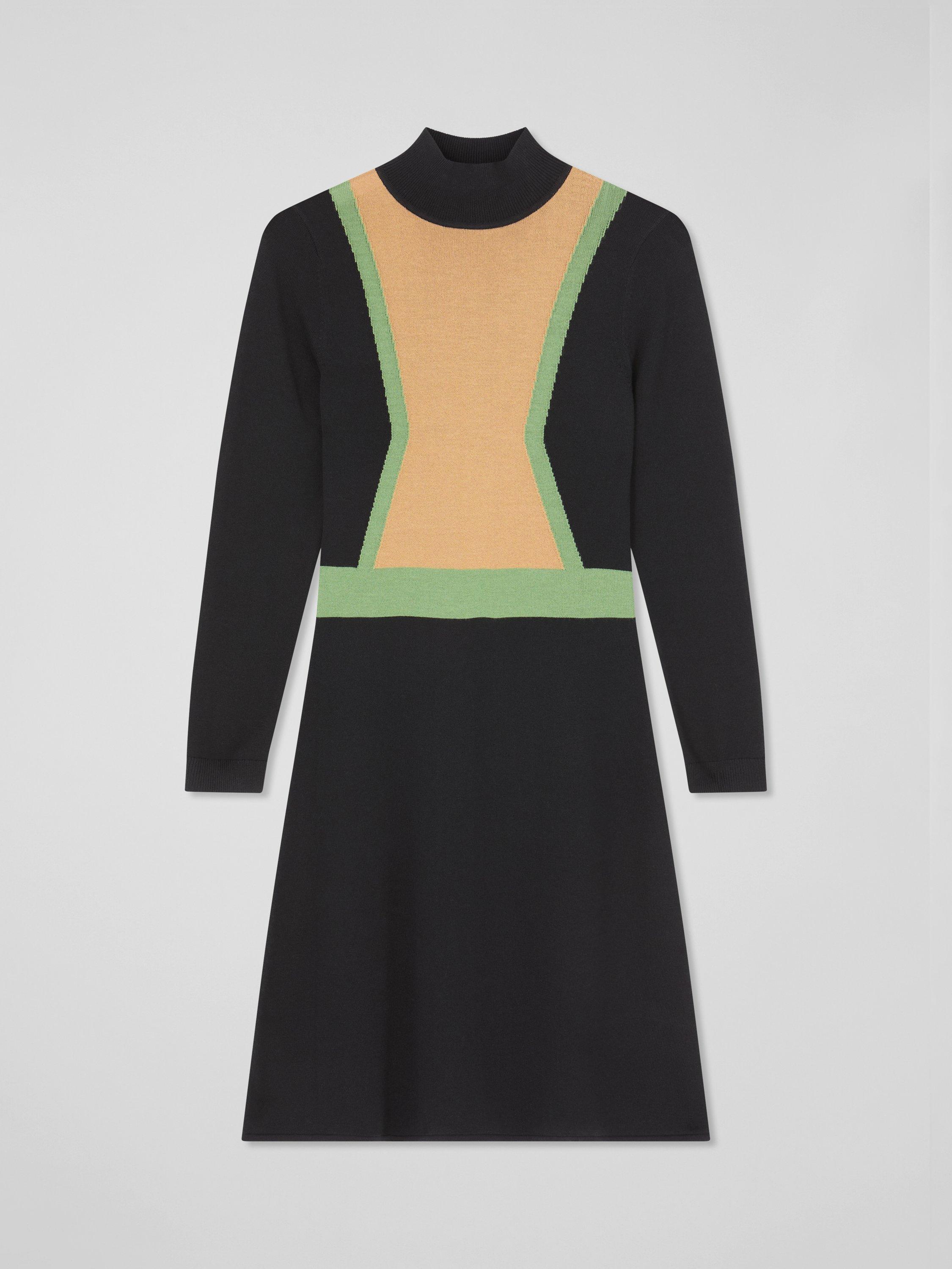 Product image 5 of 5, which shows L.K.Bennett Natalia Colour Block Wool Blend Dress, Multi/Black, XS