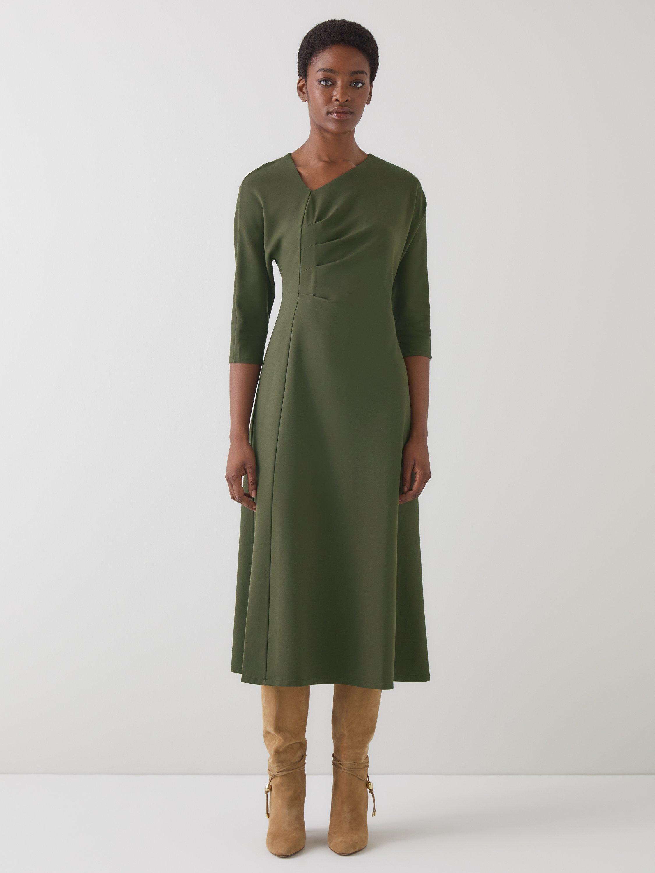 Product image 1 of 4, which shows L.K.Bennett Suzy Jersey Dress, Dark Khaki, 6