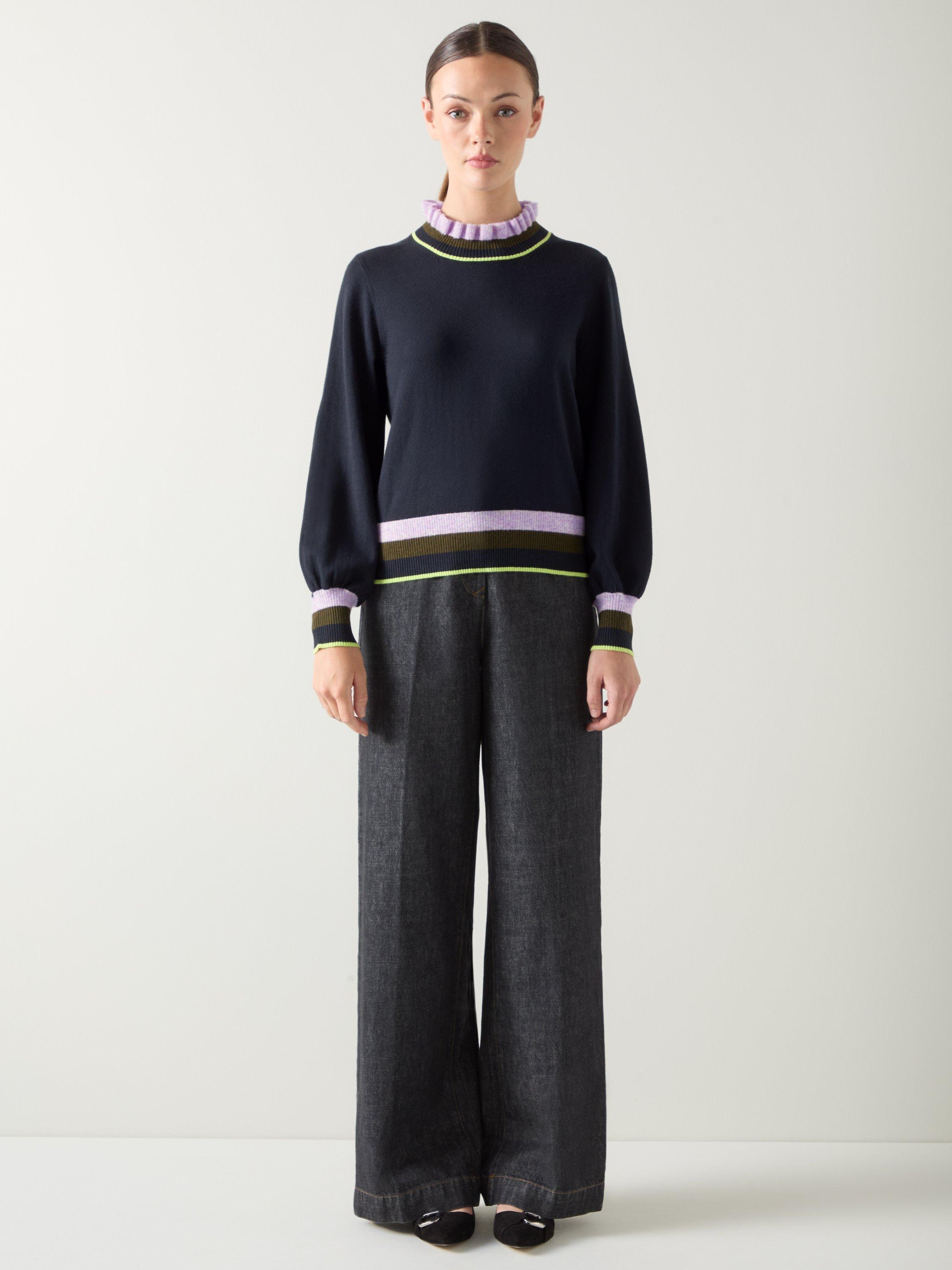 Product image 1 of 5, which shows L.K.Bennett Alina Colour Contrast Jumper, Midnight Blue/Multi, XS