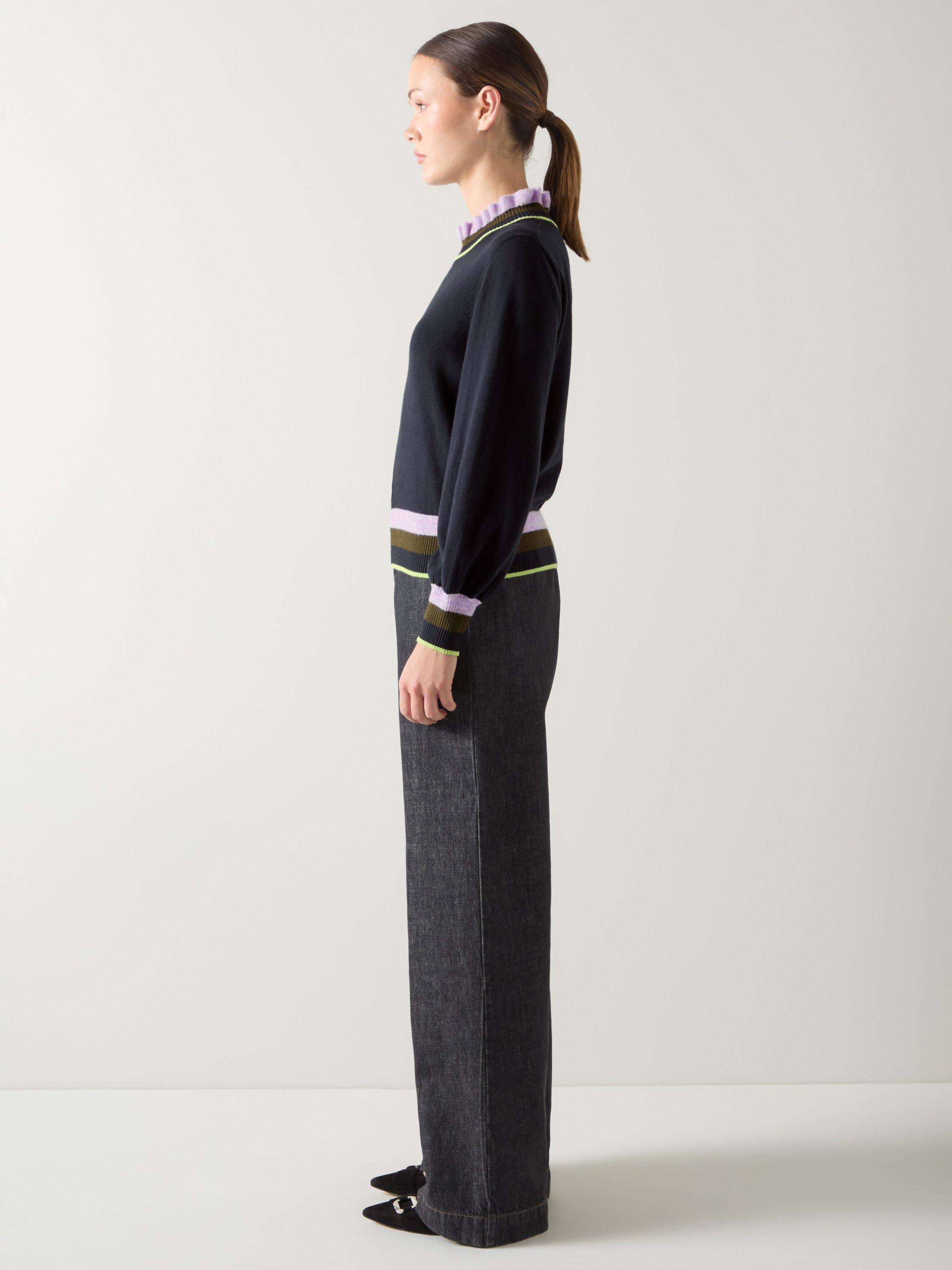 Product image 2 of 5, which shows L.K.Bennett Alina Colour Contrast Jumper, Midnight Blue/Multi, XS