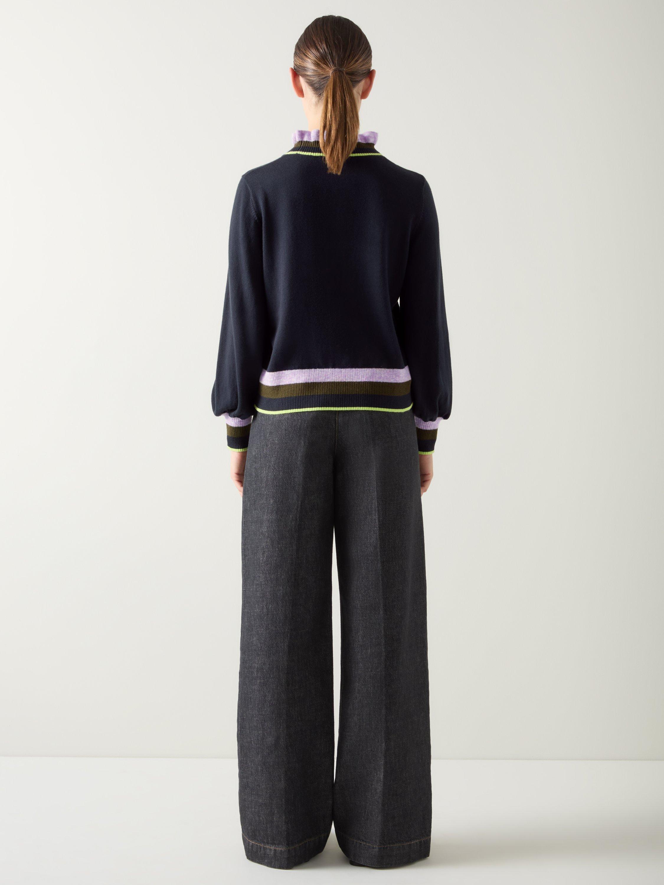 Product image 3 of 5, which shows L.K.Bennett Alina Colour Contrast Jumper, Midnight Blue/Multi, XS