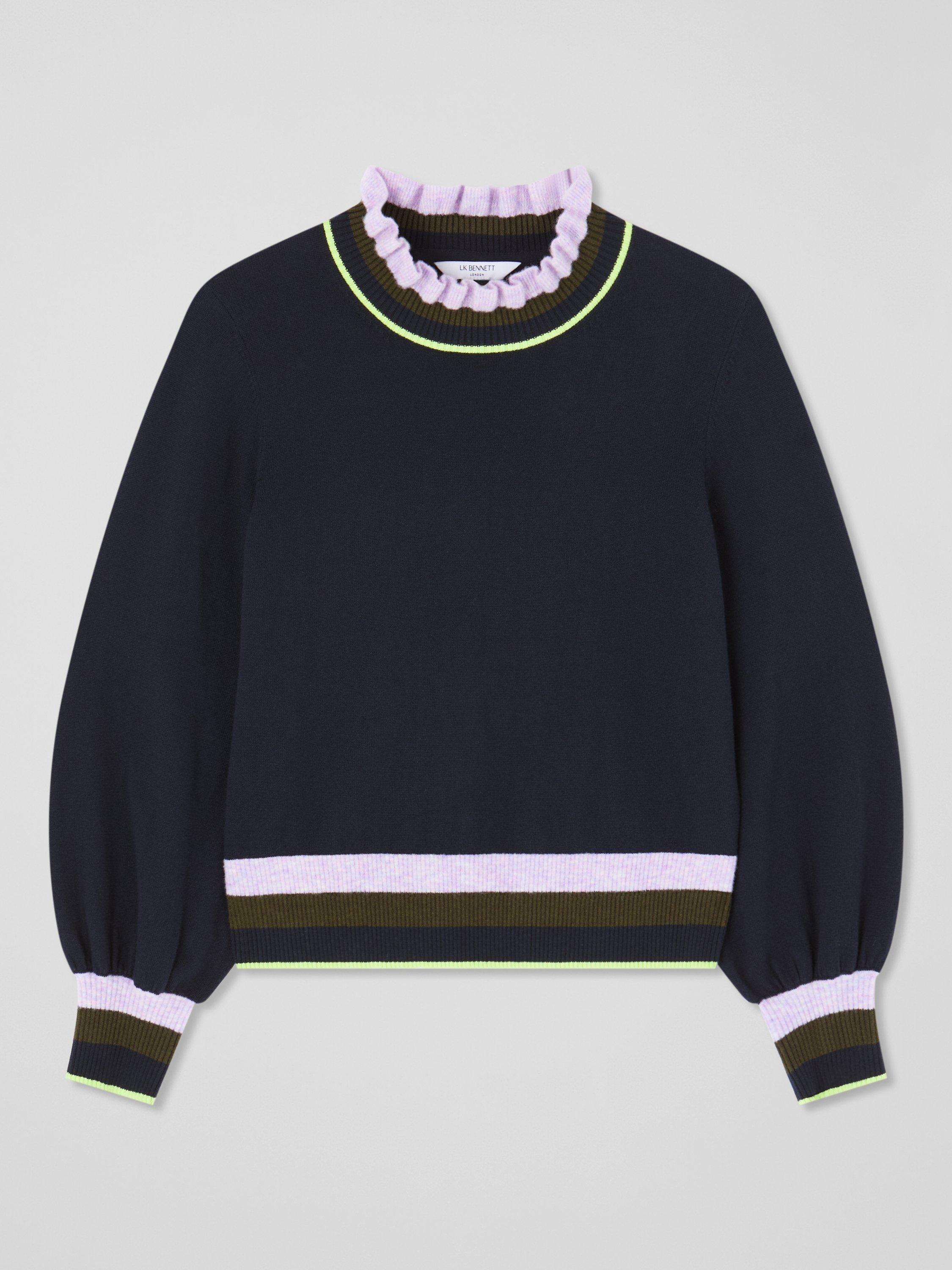 Product image 5 of 5, which shows L.K.Bennett Alina Colour Contrast Jumper, Midnight Blue/Multi, XS