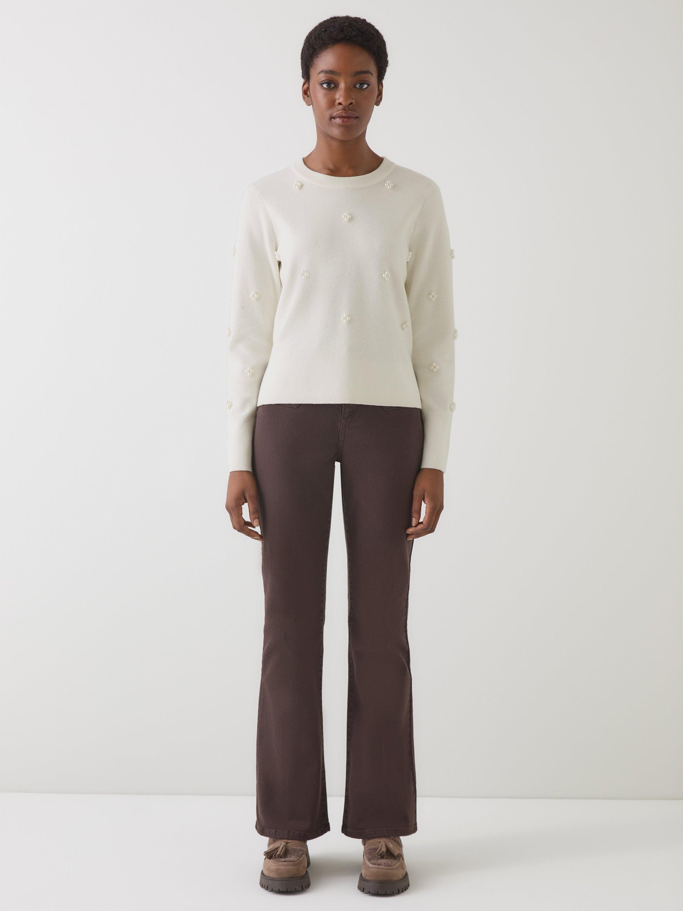 Product image 1 of 4, which shows L.K.Bennett Buttercup Pearl Wool Blend Jumper, Ivory, S