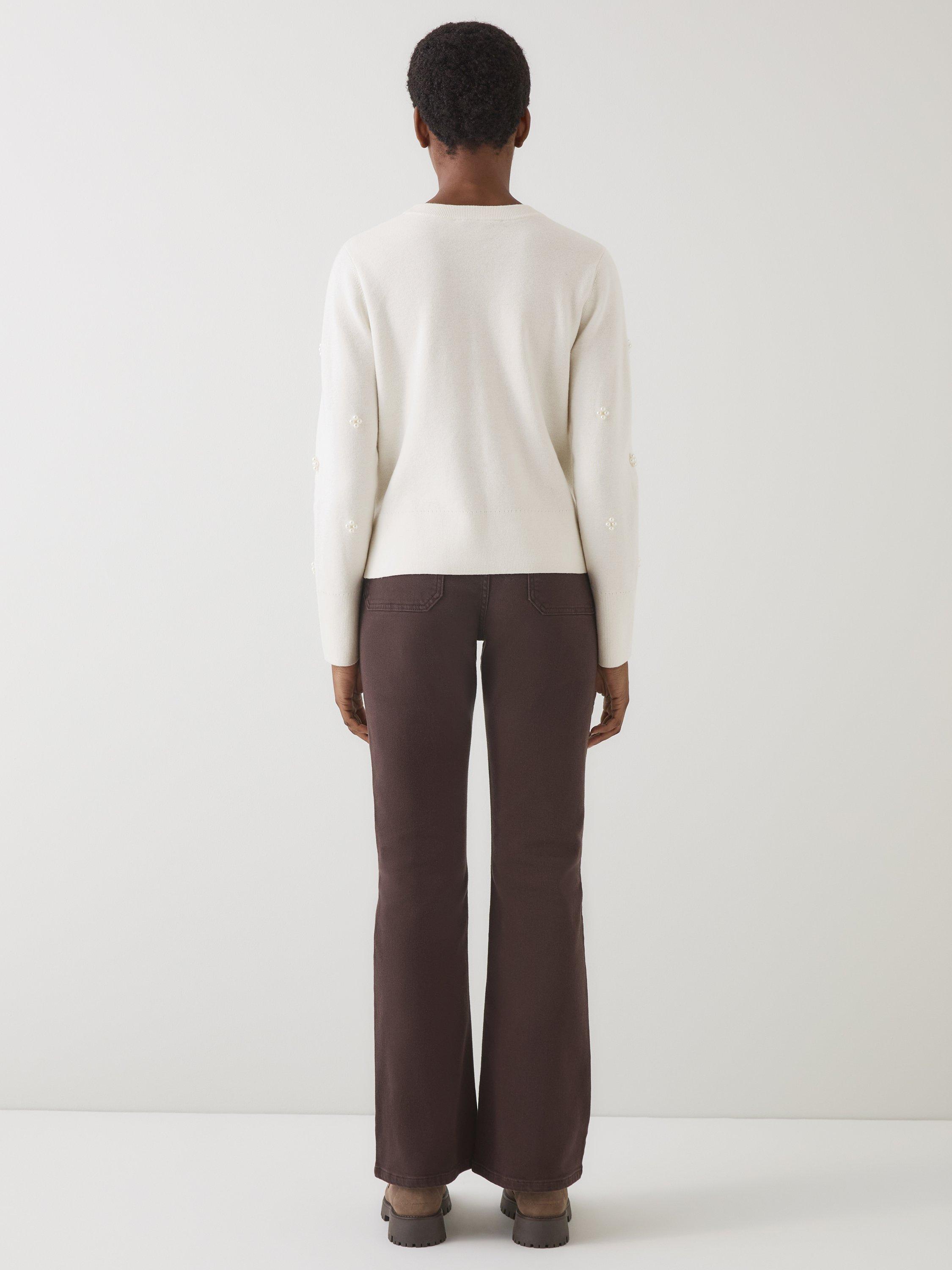 Product image 3 of 4, which shows L.K.Bennett Buttercup Pearl Wool Blend Jumper, Ivory, S