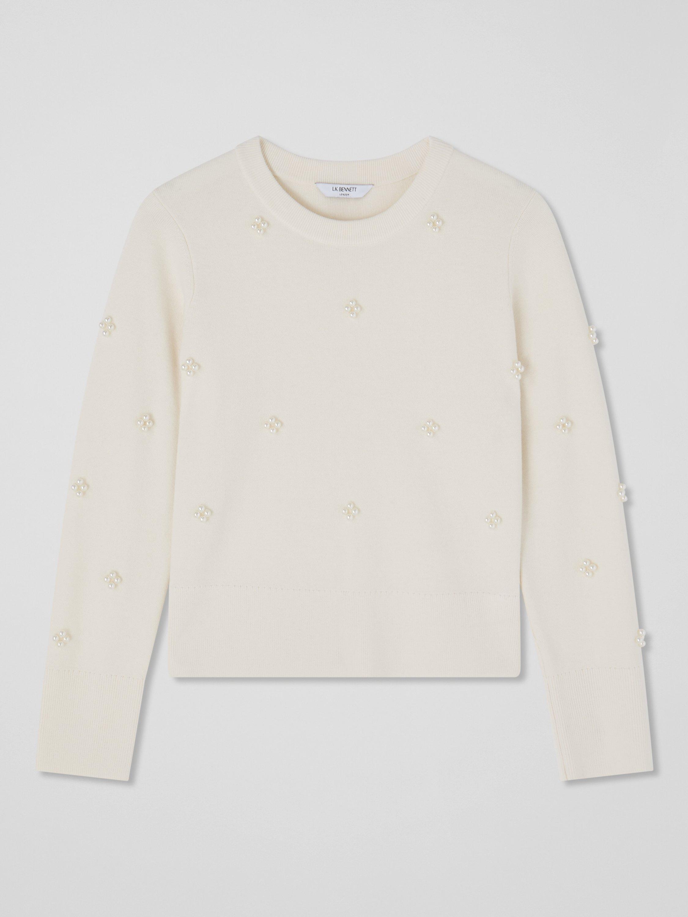 Product image 4 of 4, which shows L.K.Bennett Buttercup Pearl Wool Blend Jumper, Ivory, S
