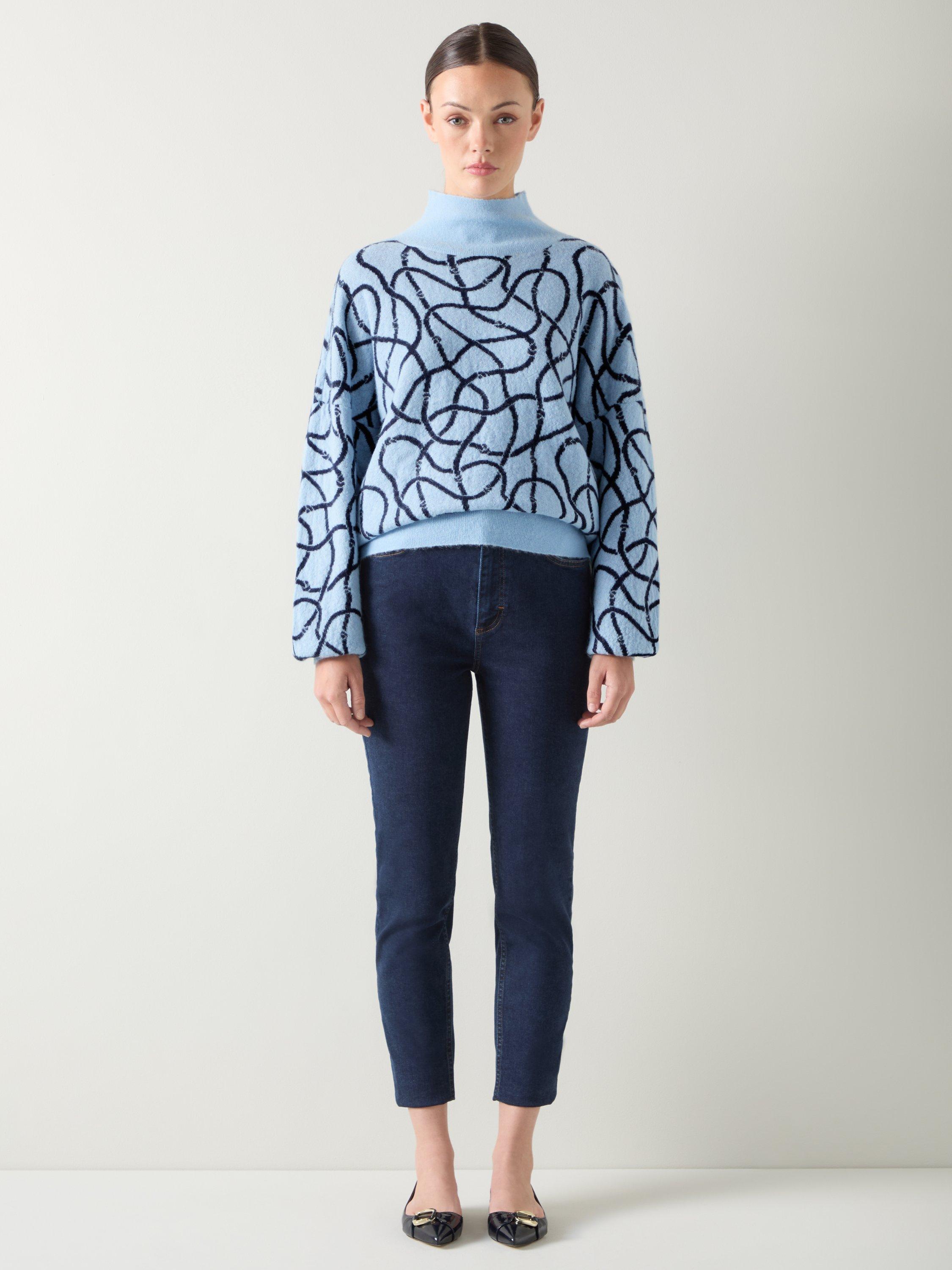 Product image 1 of 5, which shows L.K.Bennett Willa Rope Print Wool Blend Jumper, Multi/Blue, XS