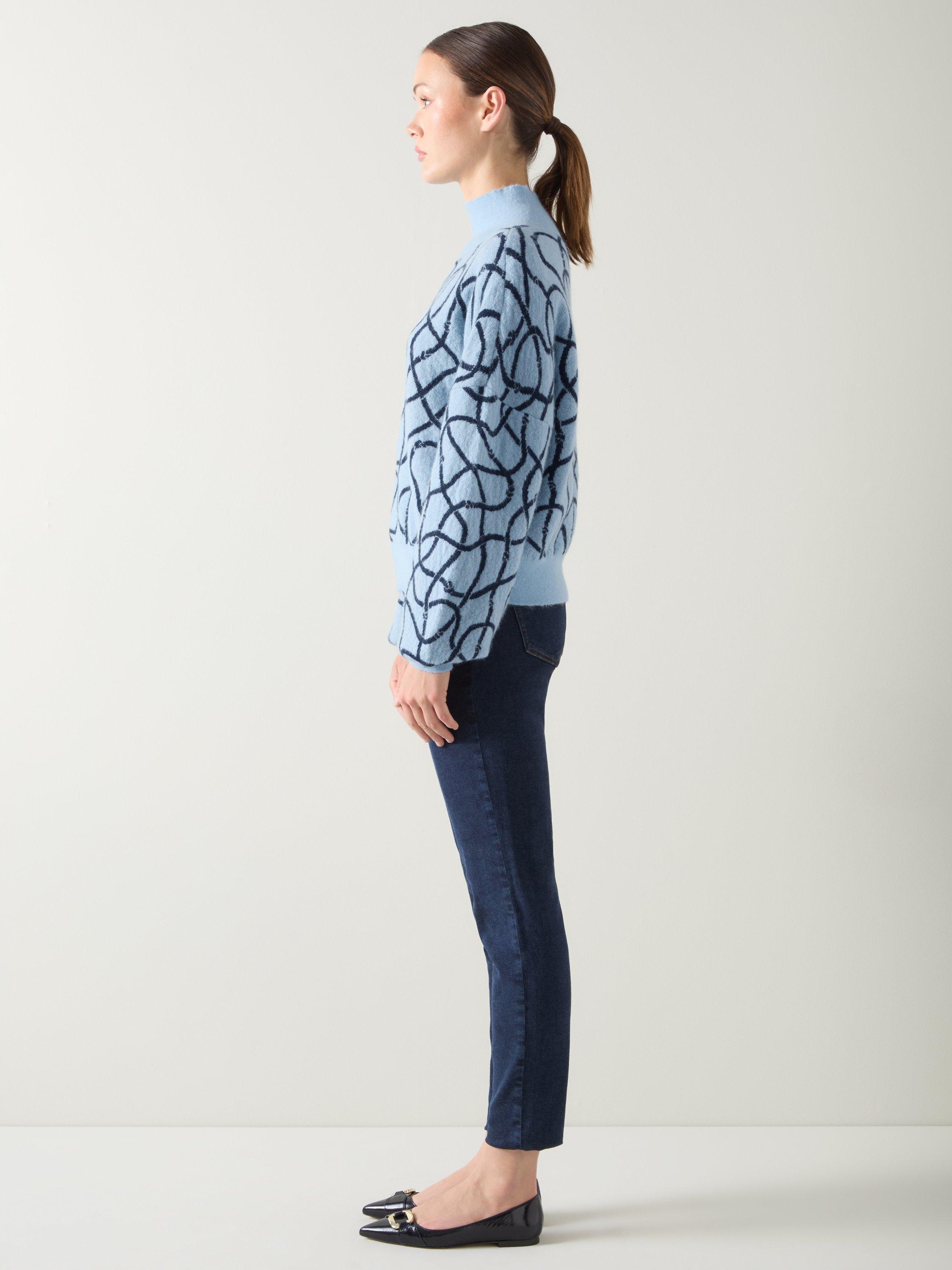 Product image 2 of 5, which shows L.K.Bennett Willa Rope Print Wool Blend Jumper, Multi/Blue, XS