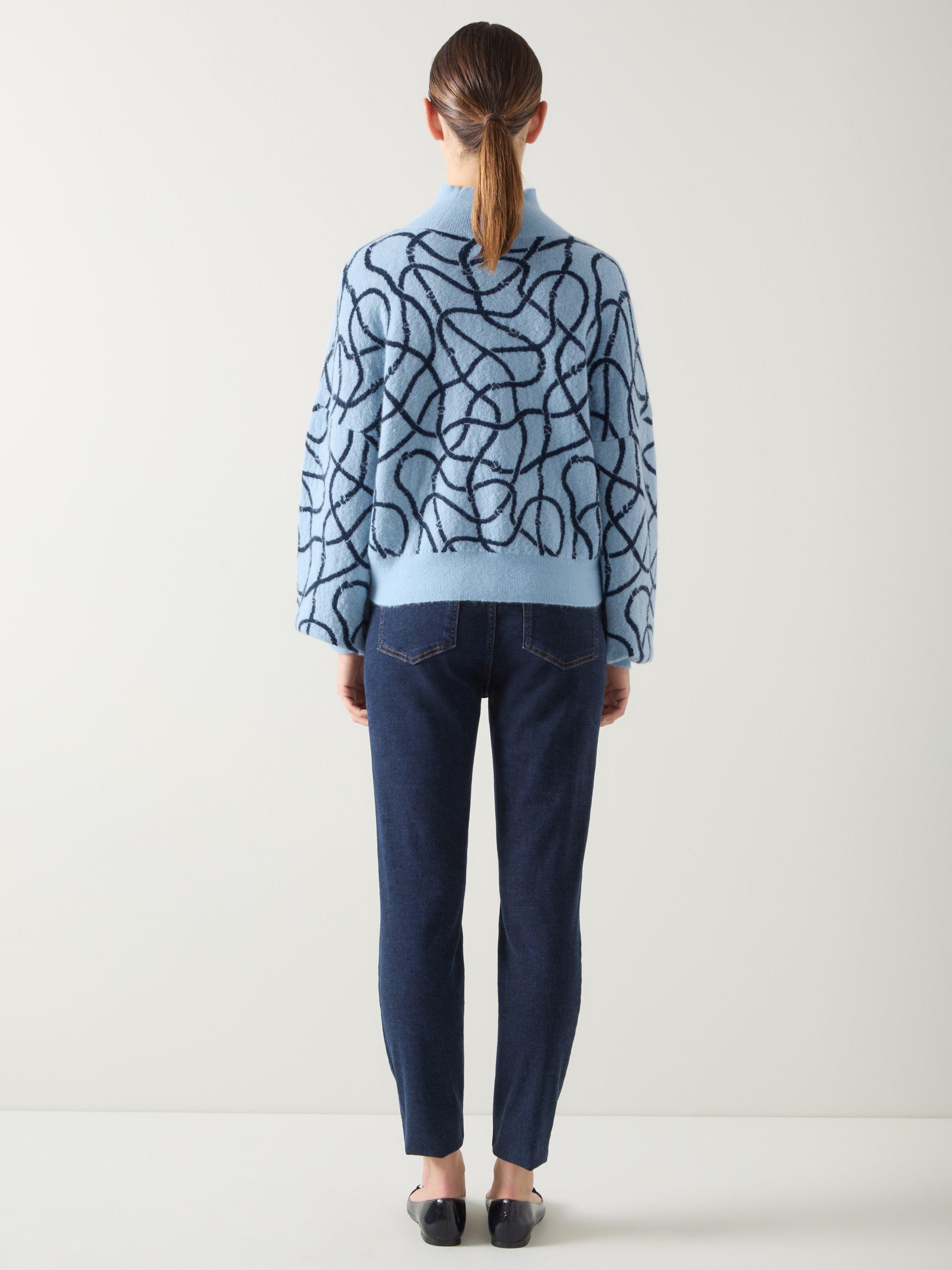 Product image 3 of 5, which shows L.K.Bennett Willa Rope Print Wool Blend Jumper, Multi/Blue, XS