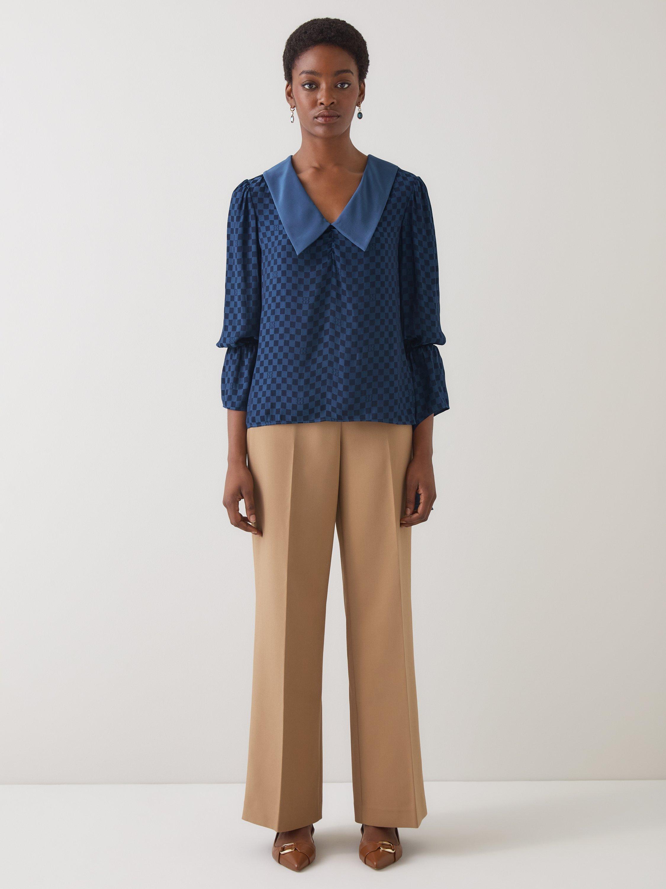 Product image 1 of 5, which shows L.K.Bennett Clarita Check Top, Navy, 6