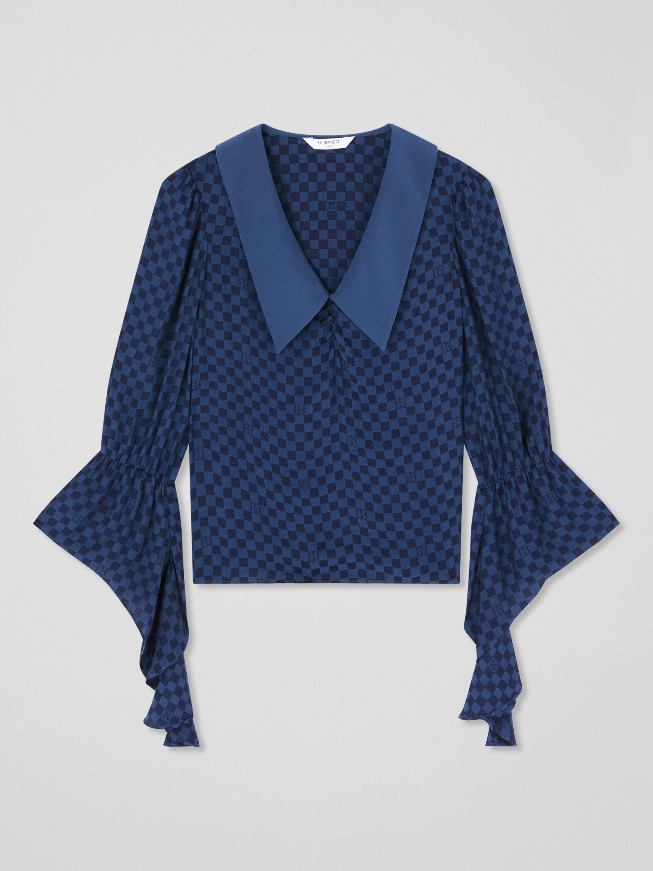 Product image 5 of 5, which shows L.K.Bennett Clarita Check Top, Navy, 6